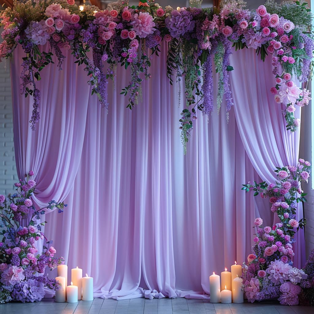 10x10ft Wrinkle Free Lavender Backdrop Curtain for Parties Soft Fabric Drapes Wedding Curtain Backdrop for Birthday Party Decorations Background for Photography 5x10ft,2 Panels