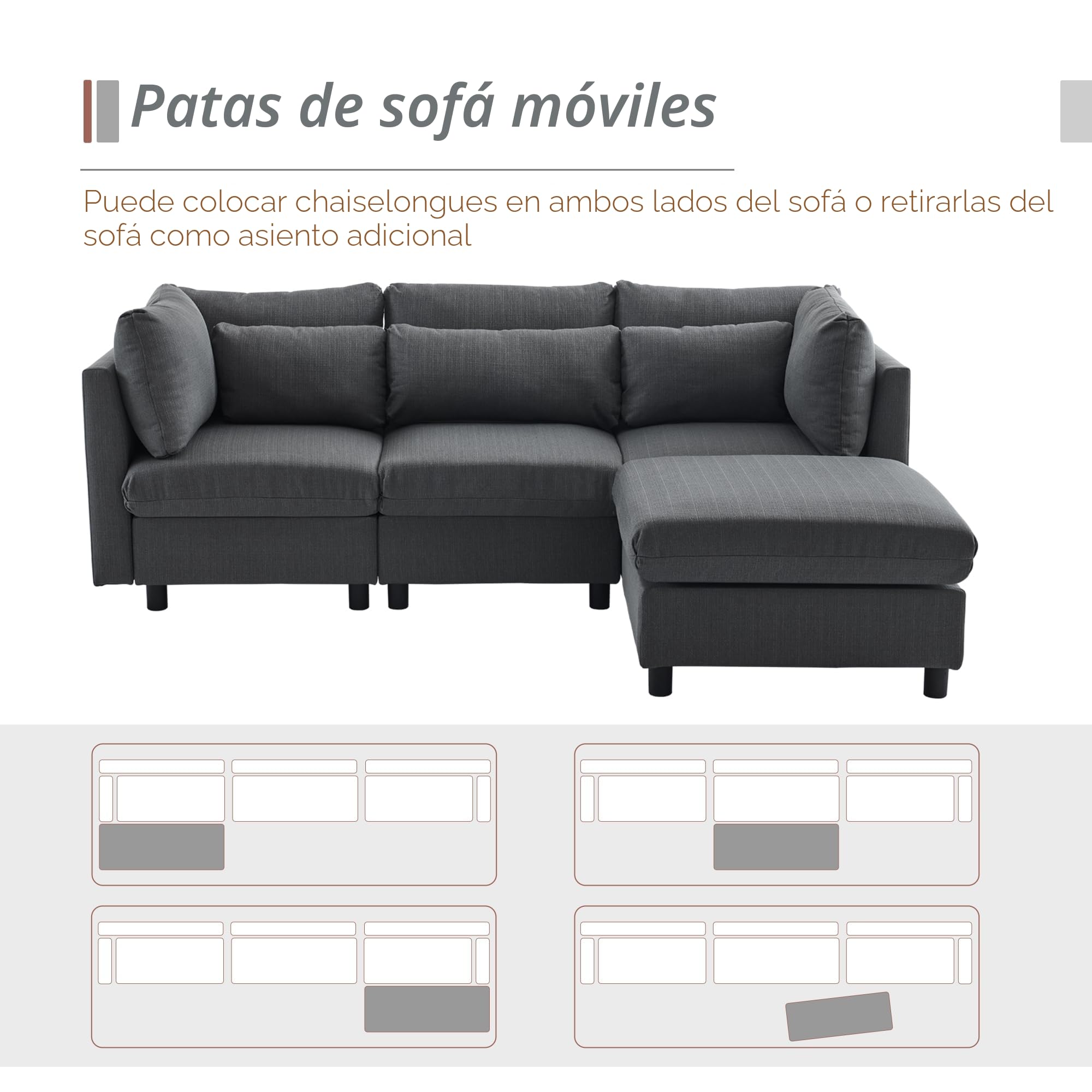 Sofá de 3 plazas, sofá de esquina en forma de L con reposapiés, diseño moderno, muebles tapizados, sofá con función de sueño, 220 x 83 x 81 cm, para salón y dormitorio