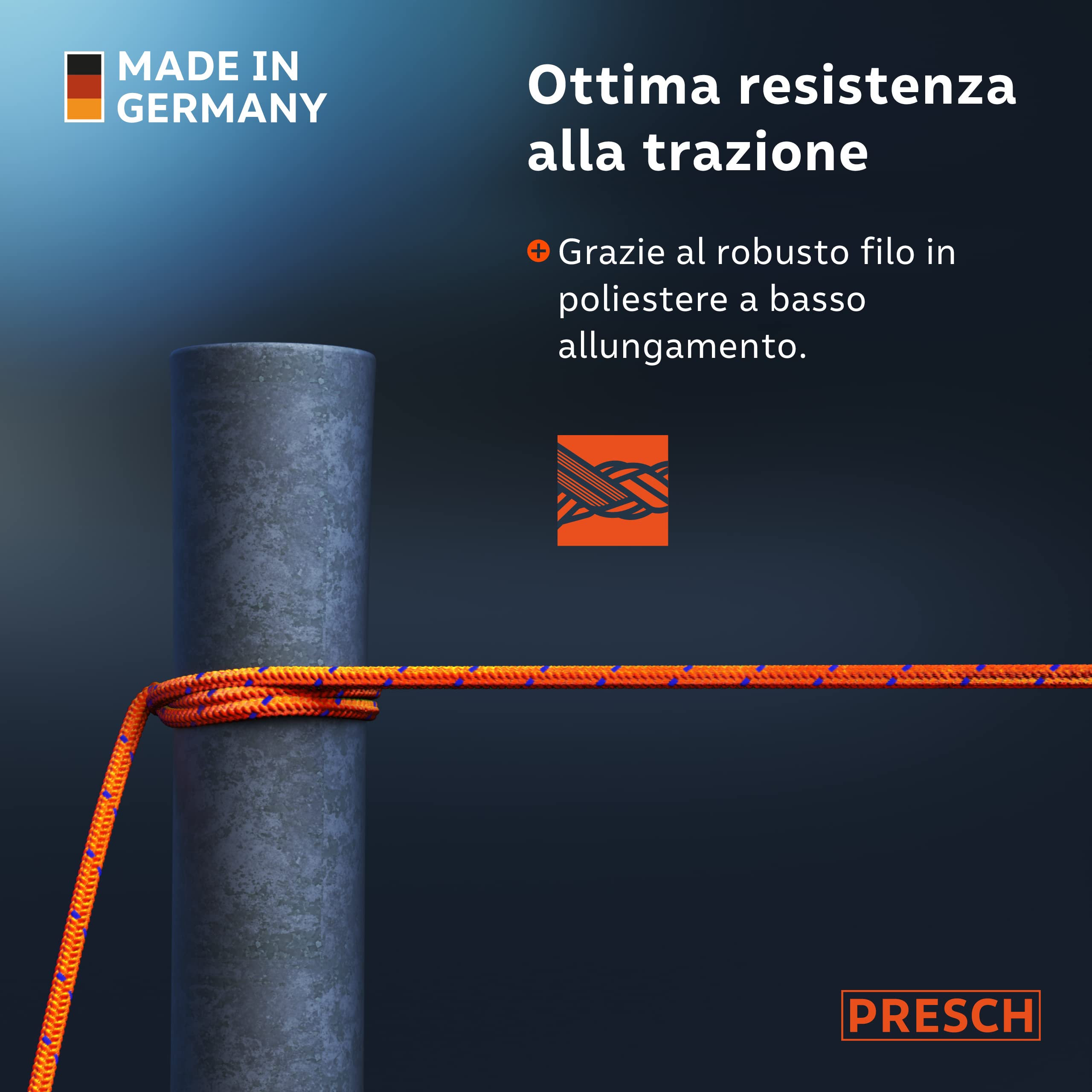 Presch Corda da muratore 100m | ⌀2,0mm | Poliestere | Corda da raddrizzamento resistente allo strappo e alle intemperie con bobina | Corda da costruzione resistente ai nodi