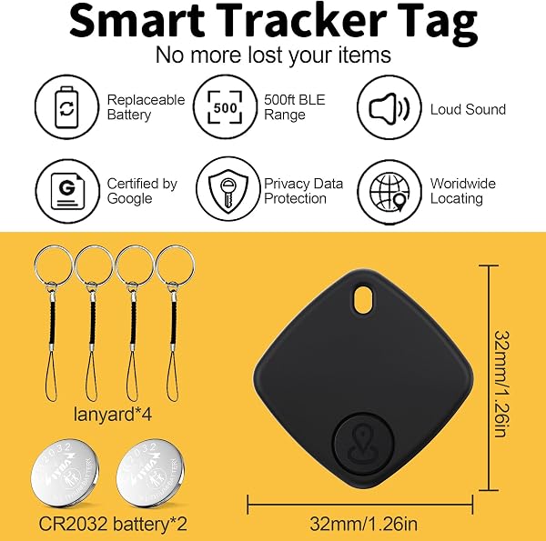Air Tracker Android, 4 Pezzi Smart Tracker Android Trova Oggetti, Funziona con Google's Find Hub, Air Tracker Bluetooth Localizzatore Chiavi per Chiavi/Bagagli/Valigie/Portafogli (Nero) - 5