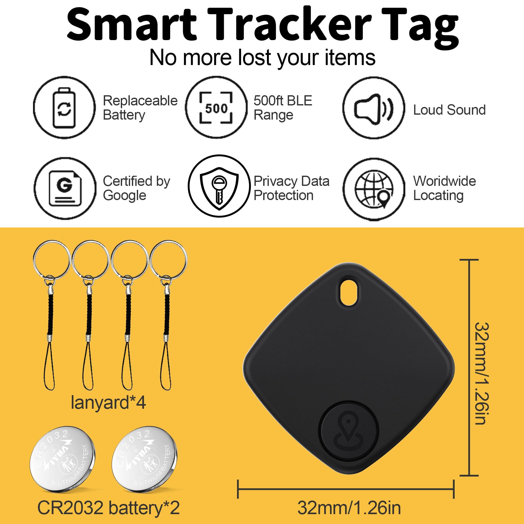 Air Tracker Android 4 Pezzi Smart Tracker Bluetooth Localizzatore Chiavi Bagagli Valigie Portafogli Nero