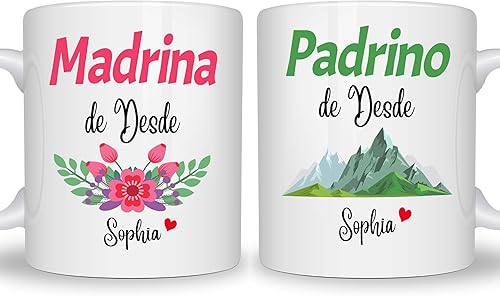 Juego personalizado de Bautizo Recuerdos Juego De 2 Tazas 2024, Padrinos De Bautizo Propuesta Set 2 Tazas Café 11Oz, Para Niño, Niña, Propuesta de
