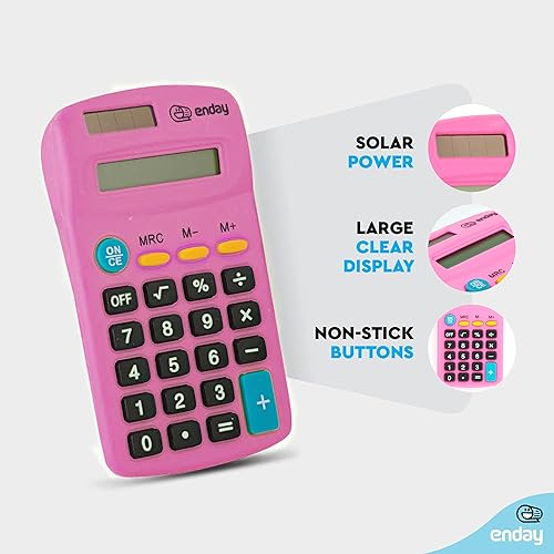 Vista 9 de Calculator Red, Basic Small Solar and Battery Operated, Large Display Four Function, Auto Powered Handheld Calculator School and Kids Available in
