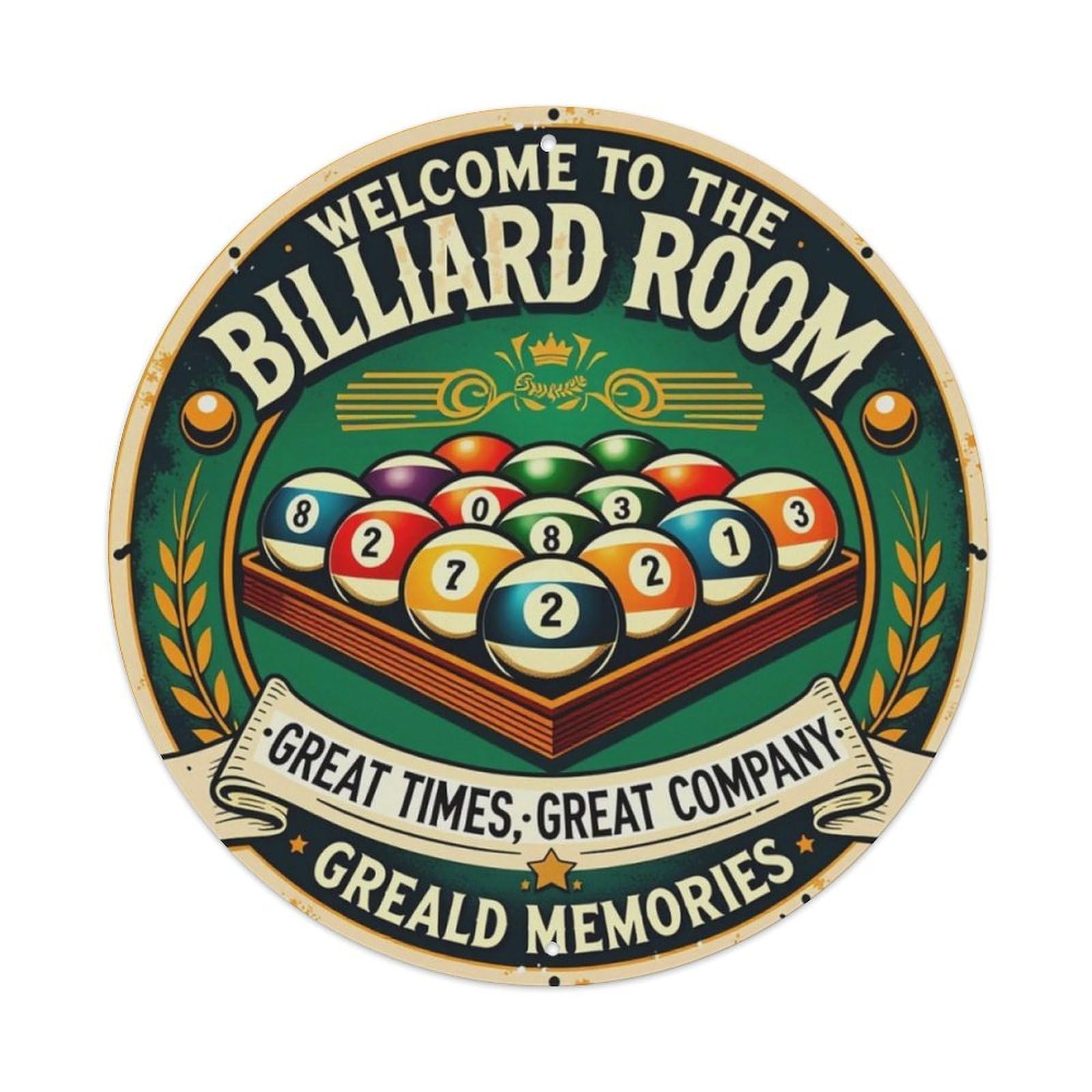 Vintage Welcome Billiard Room Round Metal Sign Vintage Aluminium Metal Sign, Retro Wall Decor for Home, Bar, Garage & Farmhouse 20x20cm