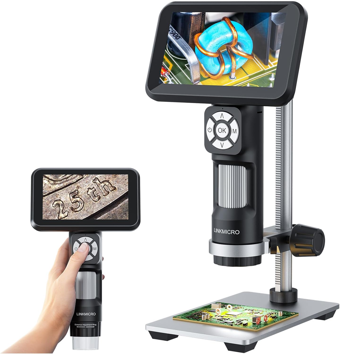 4K HDMI Digital Microscope for Coins, 3840P UHD Video, 1200X 4K Microscope Camera with 5" Screen, Handheld Coin Magnifier for Adults, 8 LED Lights, 7.3" Metal Stand, PC View, 32G, LM115-4K