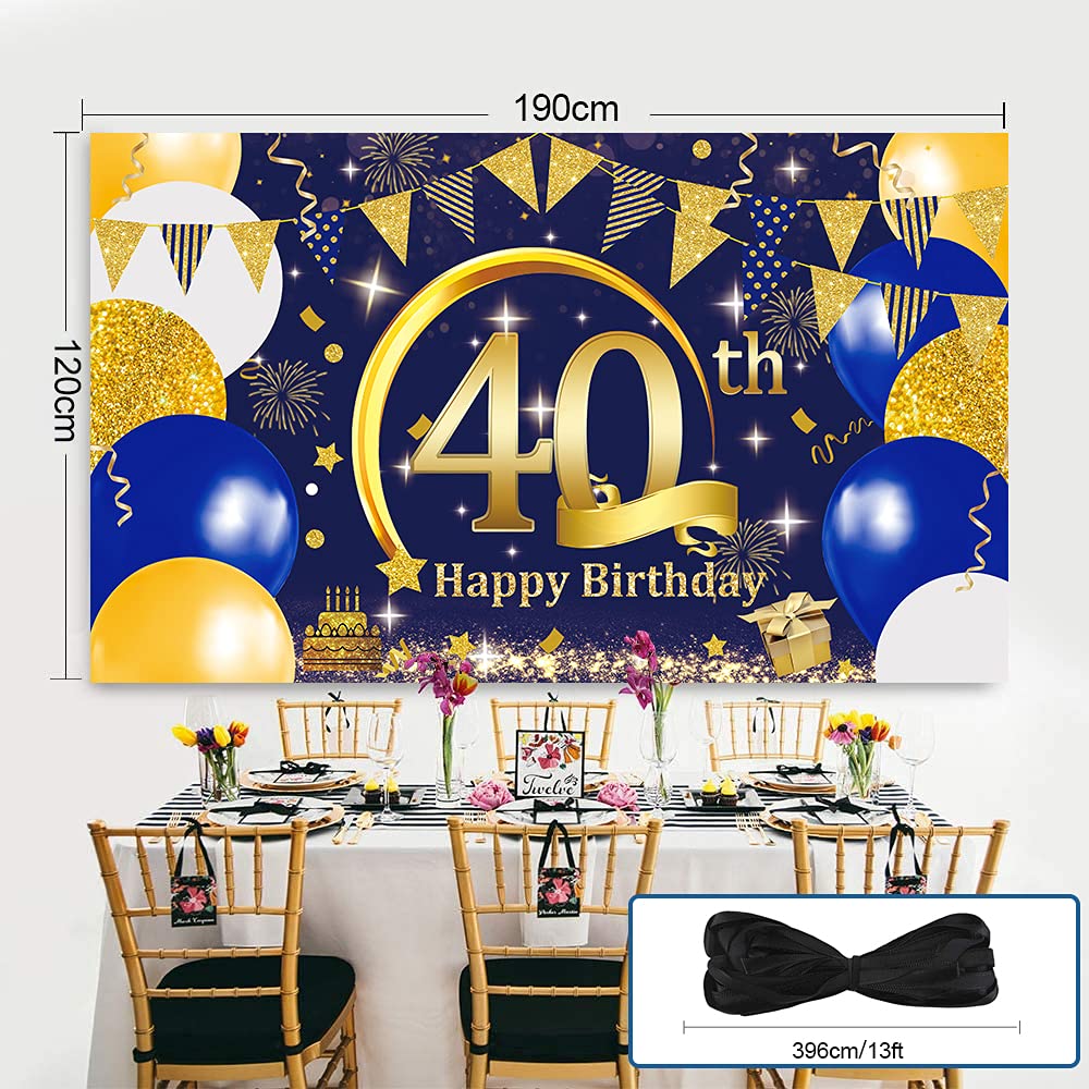 40th Happy Birthday Banner Navy Blue Gold, DJLLA 40th Birthday Decoration for Men, 40th Birthday Banner Poster, 40th Birthday Party Decorations Personalised Banners Birthday, 6.2*3.9 Feet - Image 4