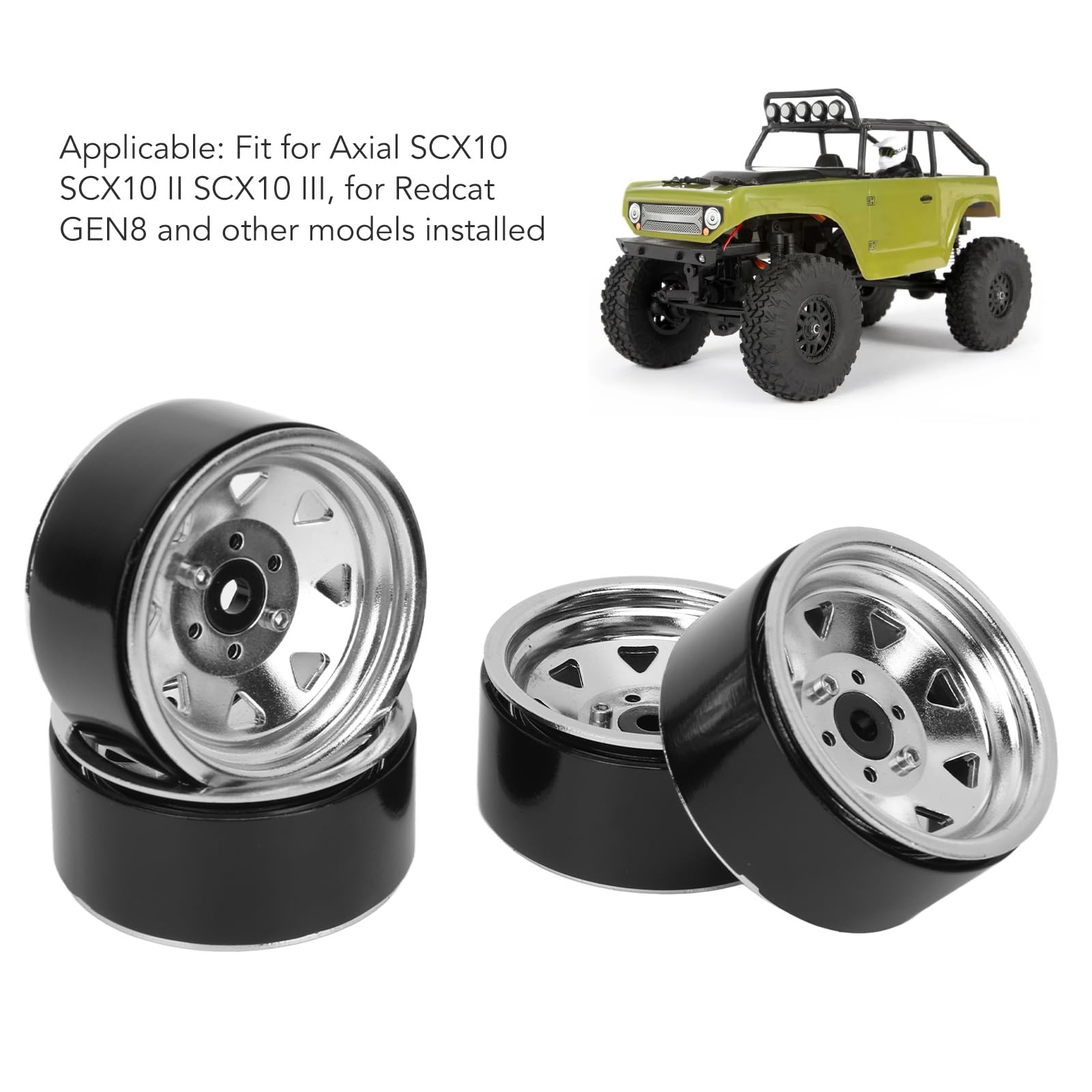 1,9-calowe felgi RC Uniwersalne dopasowanie Mocne wsparcie 8-ramienne felgi do kół Axial SCX10 SCX10 II SCX10 III Wysoka trwałość Konstrukcja ze stali stopowej cynku Zwiększona (Srebrny)