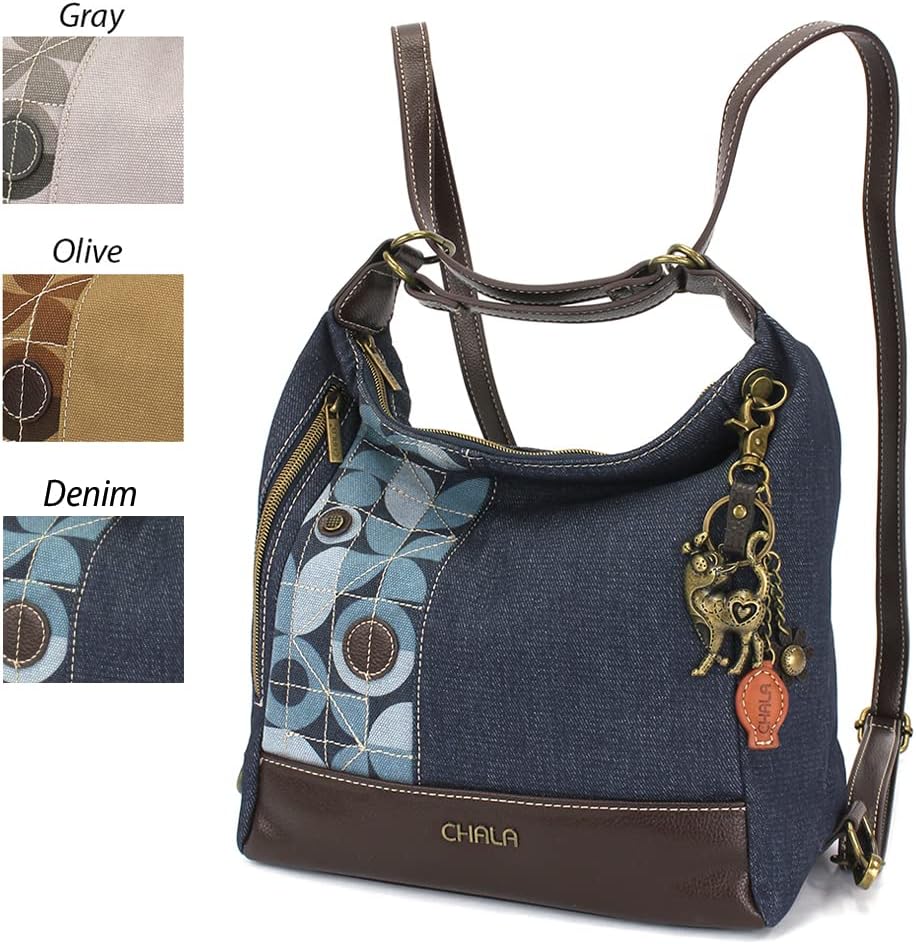 CHALA Retro Convertible Purse - Metal Charming Slim Cat - Denim