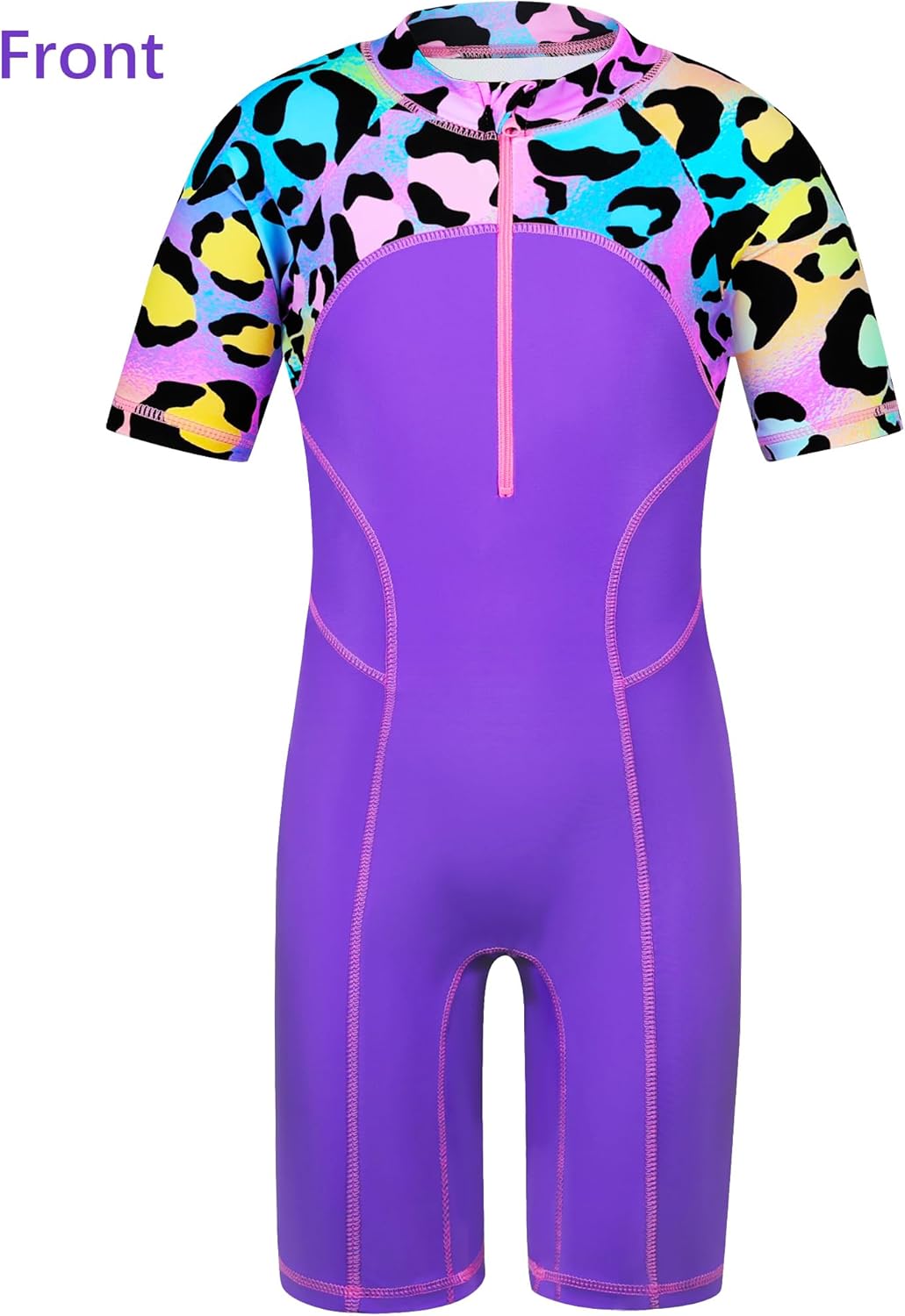 TFJH E Girls Short Sleeve Swimsuits UV 50+ Rash Guard Sunsuits One Piece Bathing Suits 3-12Y - Image 4