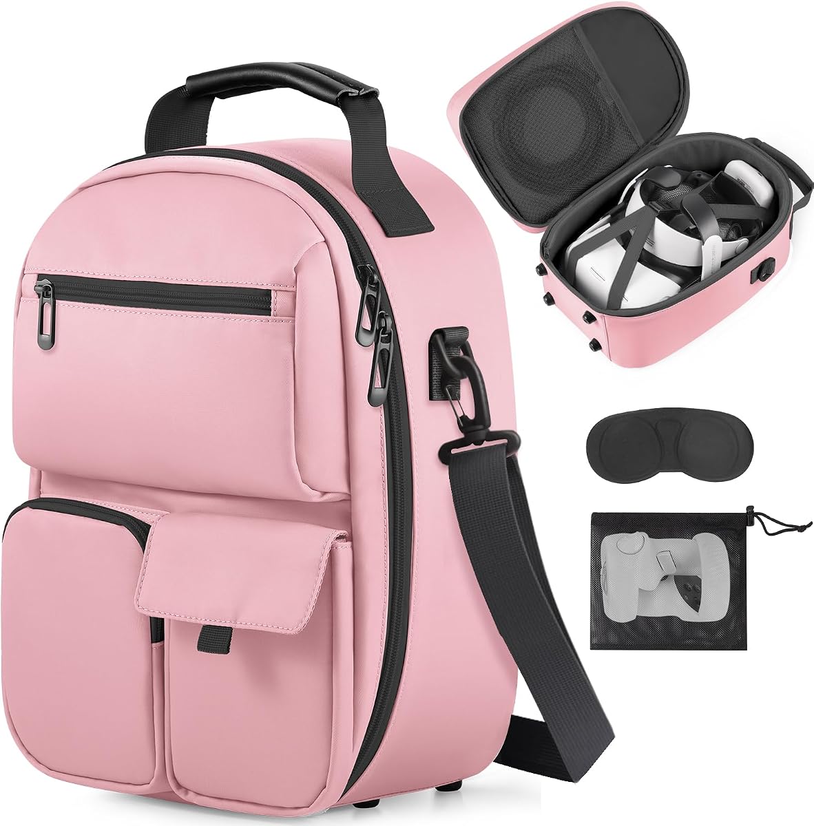 FOREGOER Estuche de transporte para Meta Quest 3/Oculus Quest 2, estuche rígido de almacenamiento de viaje compatible con auriculares Meta Oculus Quest 2, Quest Pro y accesorios, auriculares para juegos VR todo en uno (rosa)