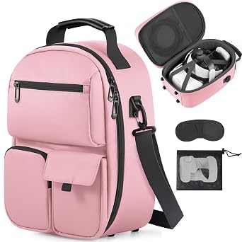 FOREGOER Carrying Case for Meta Quest 3/Oculus Quest 2, Hard Travel Storage Case Compatible with Meta Oculus Quest 2 Headset, Quest Pro and Accessories, VR All-in-One Gaming Headset Pink