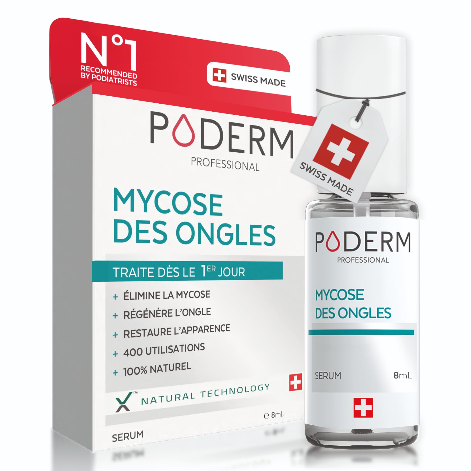 PODERM - MYCOSE ONGLE TRAITEMENT 2en1 | Aux plantes exceptionnelles puissantes antifongiques et réparatrices | Soin professionnel pied/​main | Facile & rapide | Swiss Made