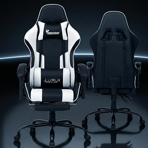 Dr Luxur Musclerice Gaming Office Chair Ergonomic Lumbar Support, PU Leather High Back, Swivel Task Chair with Footrest, R...