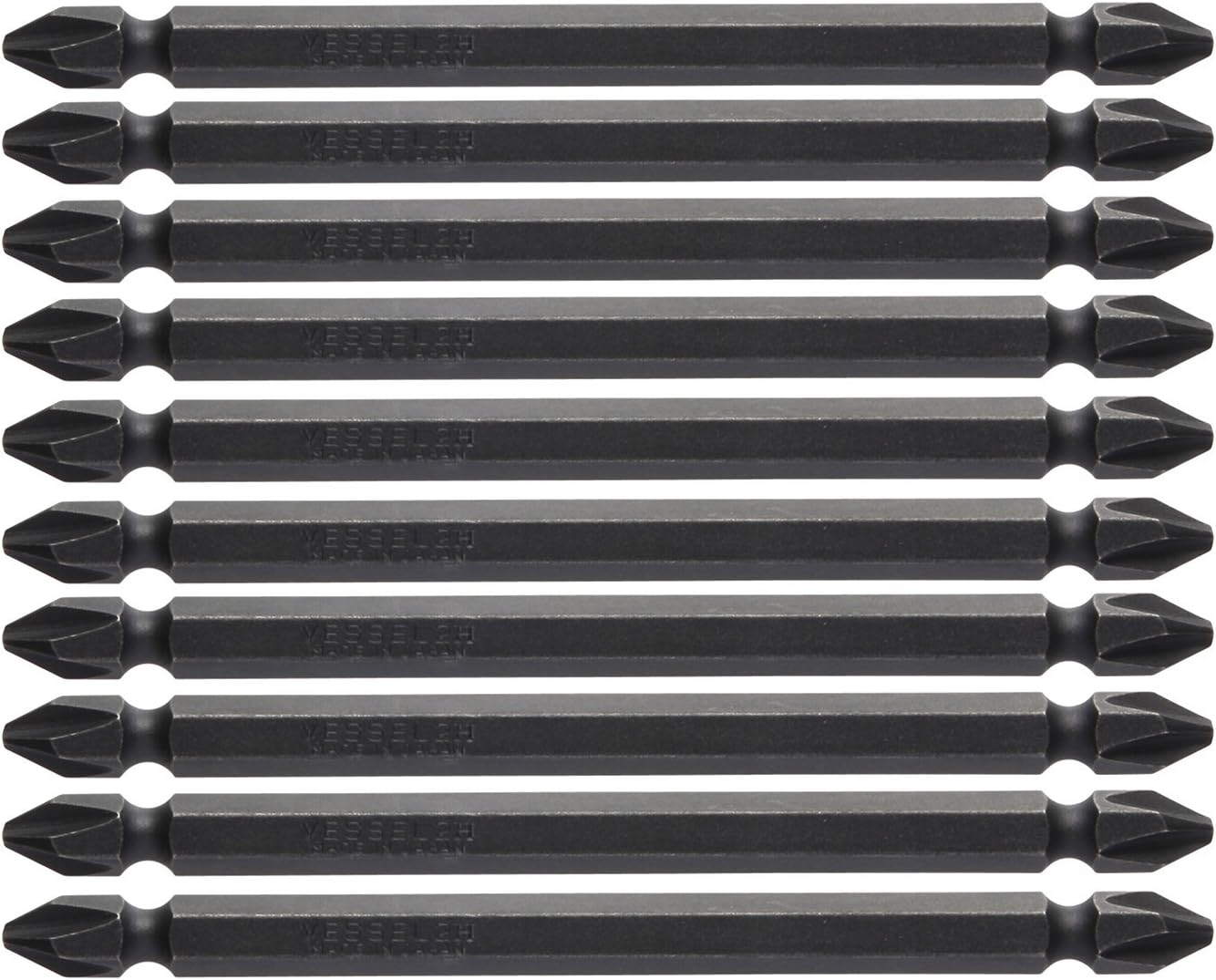 Vessel Double Ended Tapping Bit for Drill Screws + 0.08 x 5.9 inches (2 x 150 mm), Set of 10, Hardness: H (High Hardness) B43H ZP