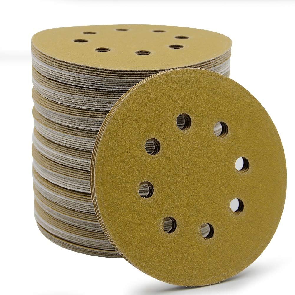SAND MINE 5-Inch 8-Hole Hook and Loop Sanding Discs, Orbital Sander Sandpaper Discs, 100 Pieces Round Sandpaper Set (180 Grit)