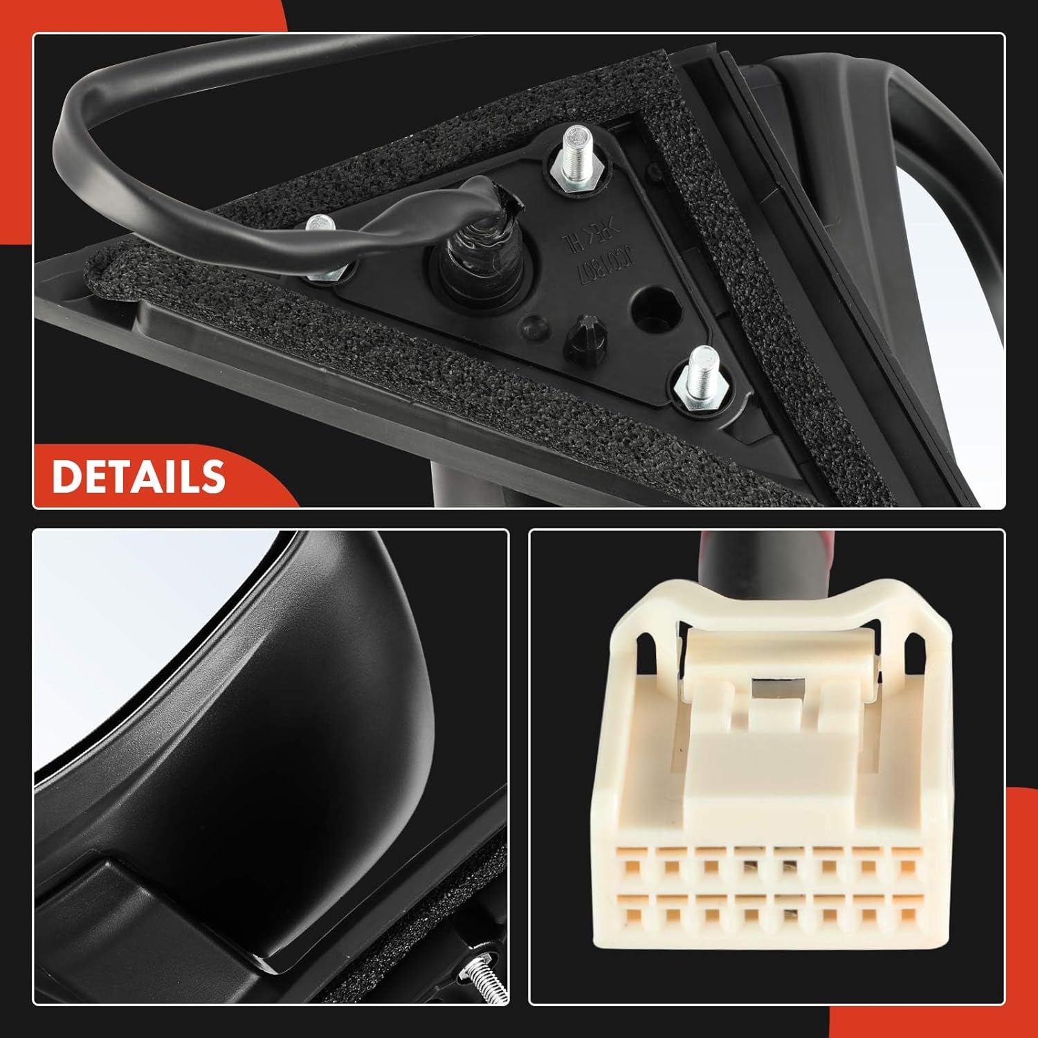 A-Premium Driver Side Power Door Mirror Compatible with Nissan Rogue 2014-2020 - Non-Heated, Manual Folding, Black, without Turn Signal Light - Outside Rear View Mirror