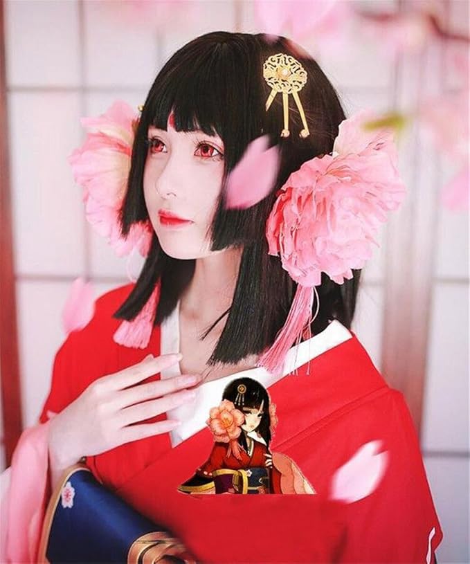 Amazon Co Jp かわいい姫様 コスプレ ウィッグ 姫 セミロング ストレート 黒髪 前髪 ぱっつん ウィッグ アニメ おんみょうじ 桜妖 姫髪 三刀斉 キャラウィッグ 撮影 演出 コスプレ Wig 学園祭 イベント 仮装 ネット付き ホビー
