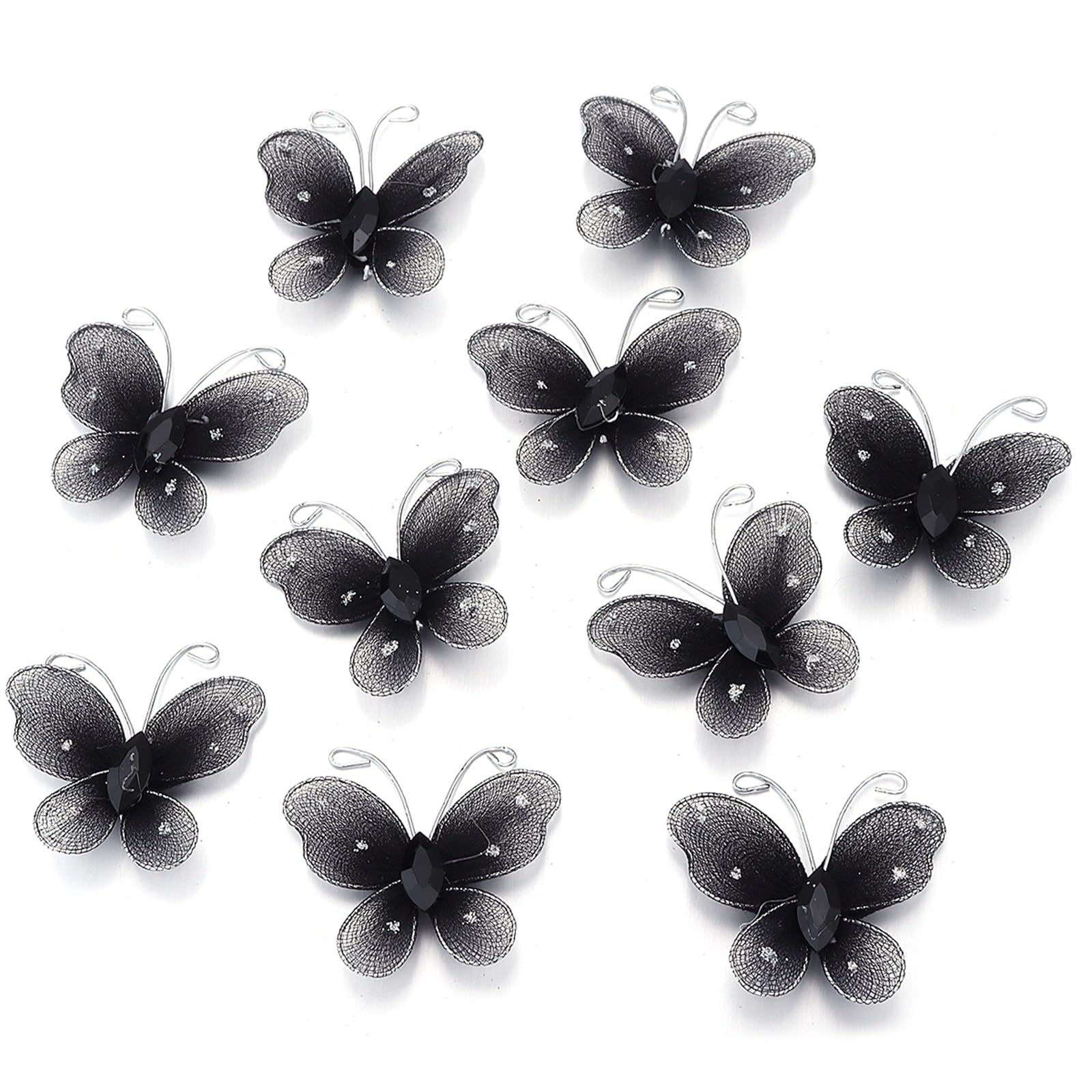 Wtaxbh Black Iron On Patches 30Pcs/Lot 4Cm Gauze Butterfly Appliqued 3D Fabric Mesh Simulation Dreamy Patch For Diy Sewing Craft Decoration(Black)