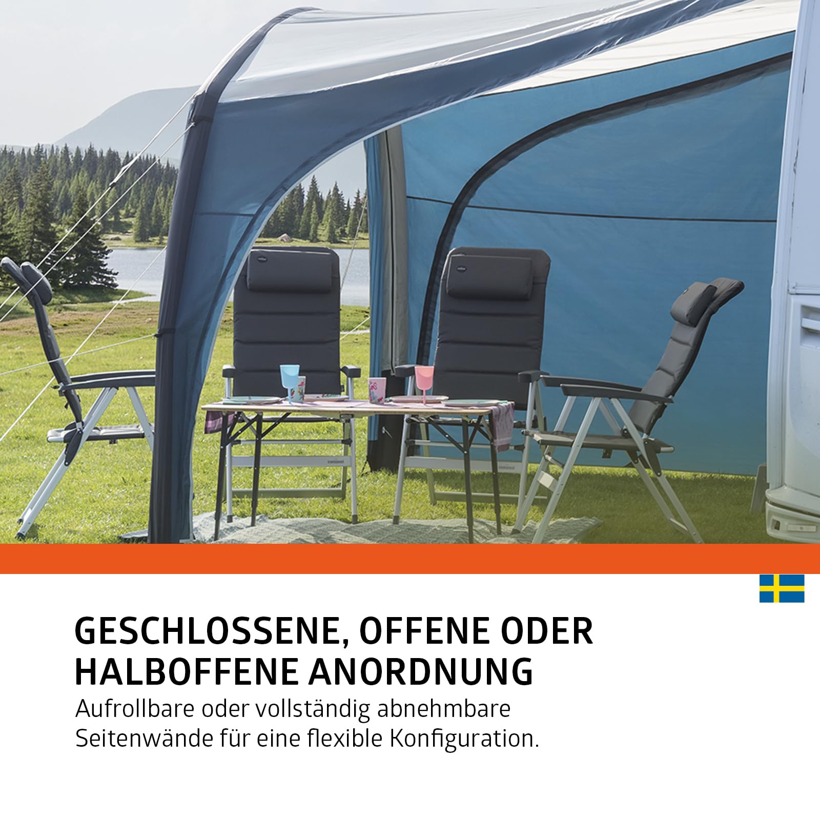 Campout Aufblasbares Vorzelt für Wohnwagen & Wohnmobil – 400 x 250 cm – 3000 mm Wassersäule – Anbauhöhe 235-250 cm – Aufbau in 15 Min – Inkl. Pumpe & Sturmabspannleinen