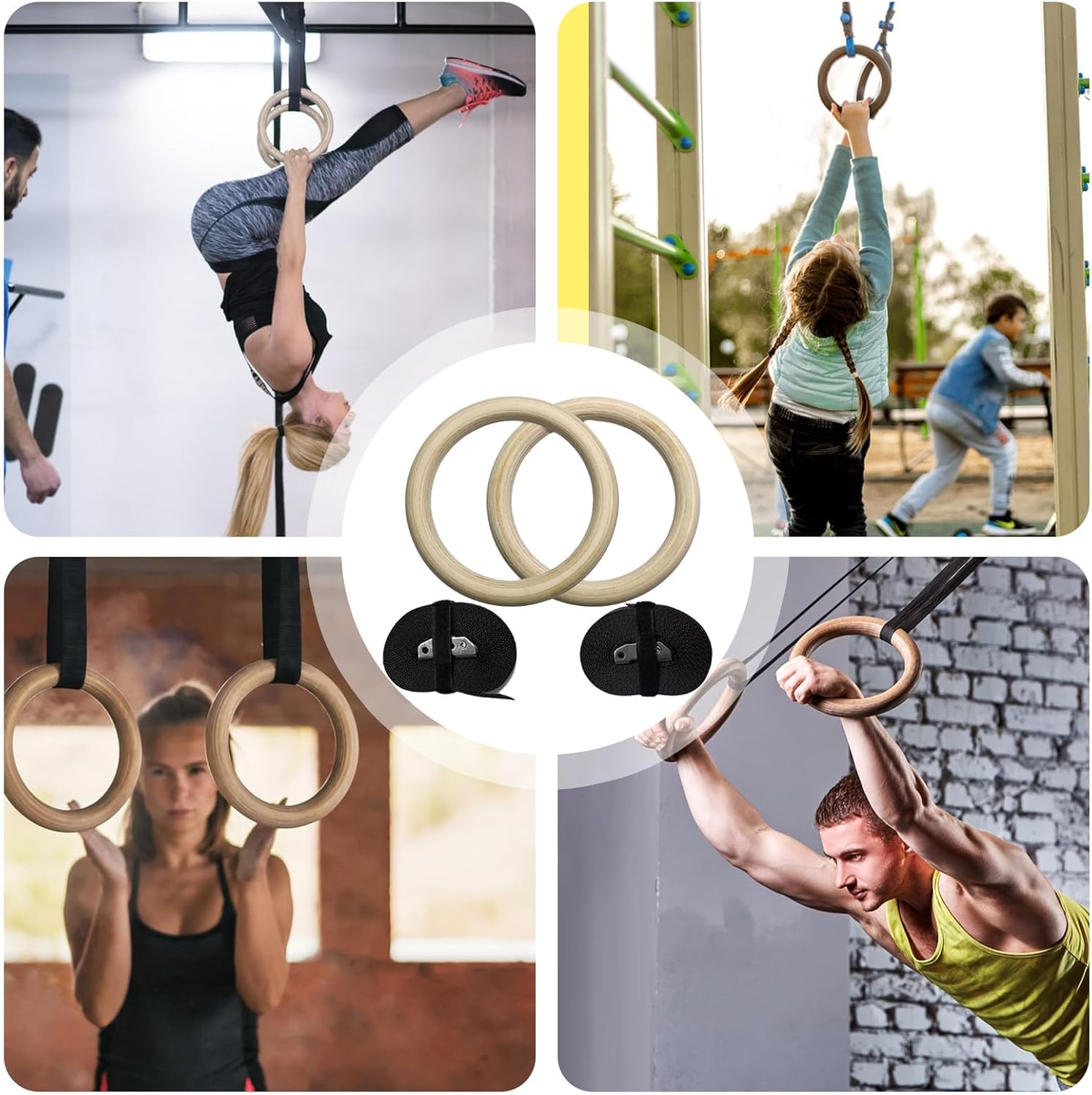 Gymnastic Rings – 1300g Non-Slip Pull Up Bar, Home Fitness Equipment With Sturdy Exercise Feature | Pull-Ups Gymnastics Aerobics Strength Training Muscle Building Indoor Outdoor Workout Use