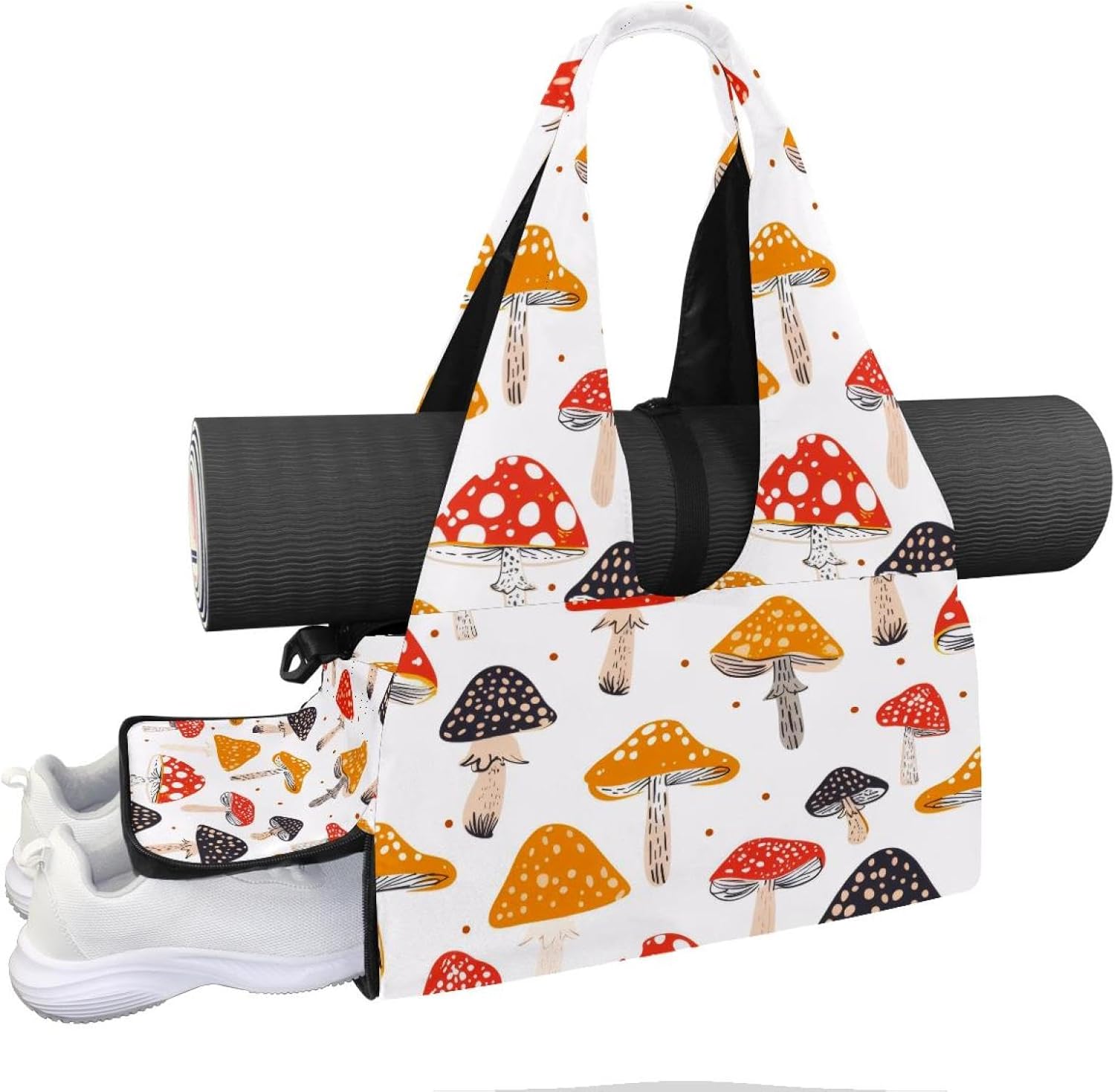 Gym Bag for Women, Pink Butterflies Yoga Mat Bag with Shoe Compartment, Sport Yoga Gym Bag with Yoga Strap, Carryall Yoga Tote Bag