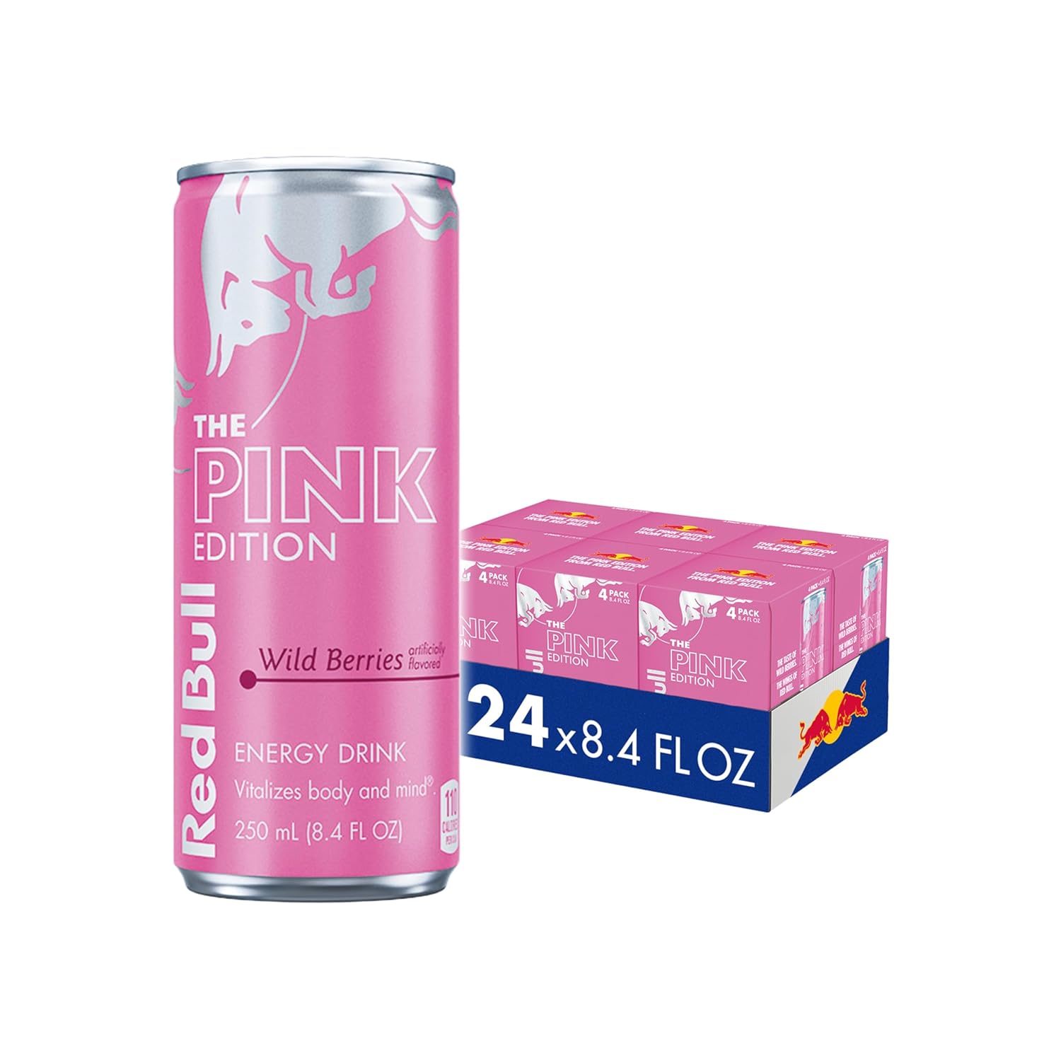 ((Best Before/02/28/2026))Red Bull Wild Berries, Pink Edition, with 80mg Caffeine plus Taurine & B Vitamins, 8.4 Fl Oz, 6 Packs of 4 Cans (Pack of 24) Wild Berries 8.4 Fl Oz, 24pk, (6x4)