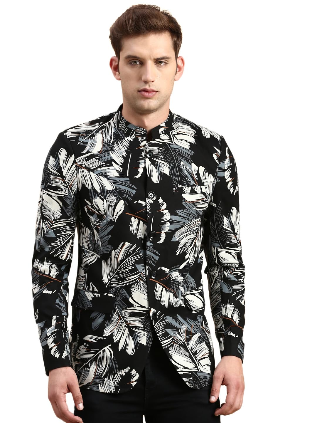 Men Printed Single Breasted Party Blazer | Mandarin Collar Full Sleeves Cotton Blazer's for Mens | Slim Fit Regular Length Blazers for Men's-image-17