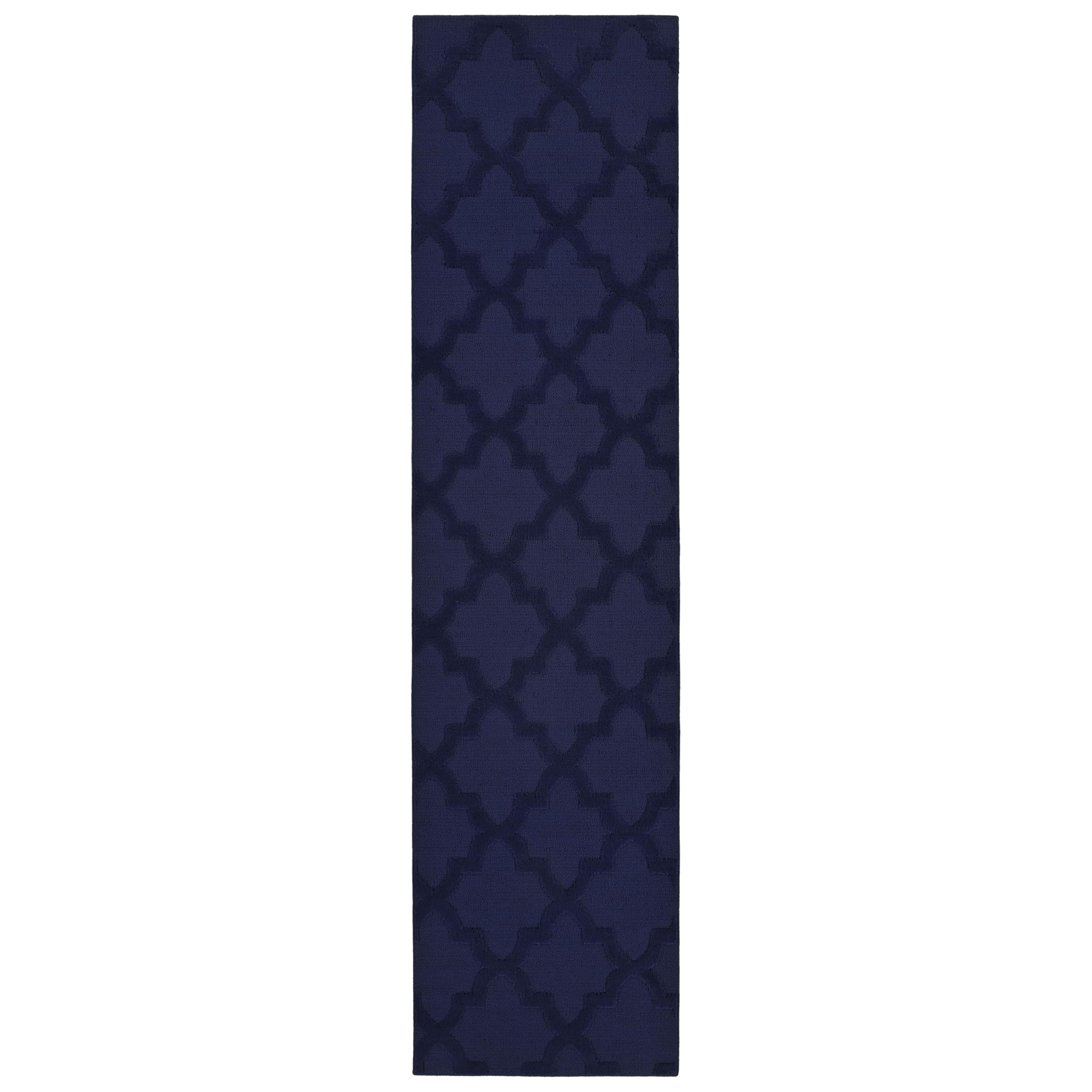 garland rug quatro navy 3' x 12' cut-loop trellis area rug –soft, comfortable, stylish & budget-friendly rug in a beautiful solid navy blue
