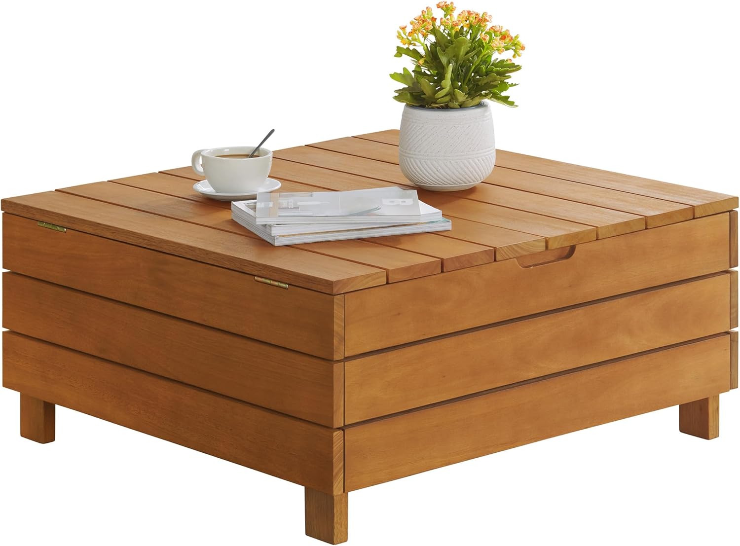 Eucalyptus Wood Outdoor Coffee Table with Lift Top Storage