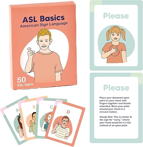 Miniatura 1 de Tarjetas flash ASL - 50 tarjetas flash de lenguaje de señas americano para principiantes, niños, adolescentes y adultos