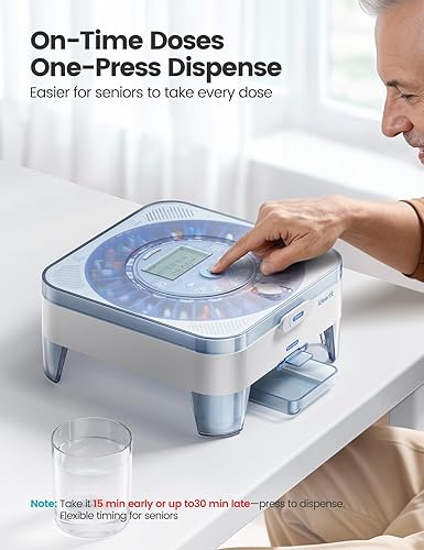Miniatura 2 de Dispensador automático de píldoras de 28 días (1X) – Dispensador diario de una sola pulsación, vaso de puerta deslizante fácil de usar, alertas de