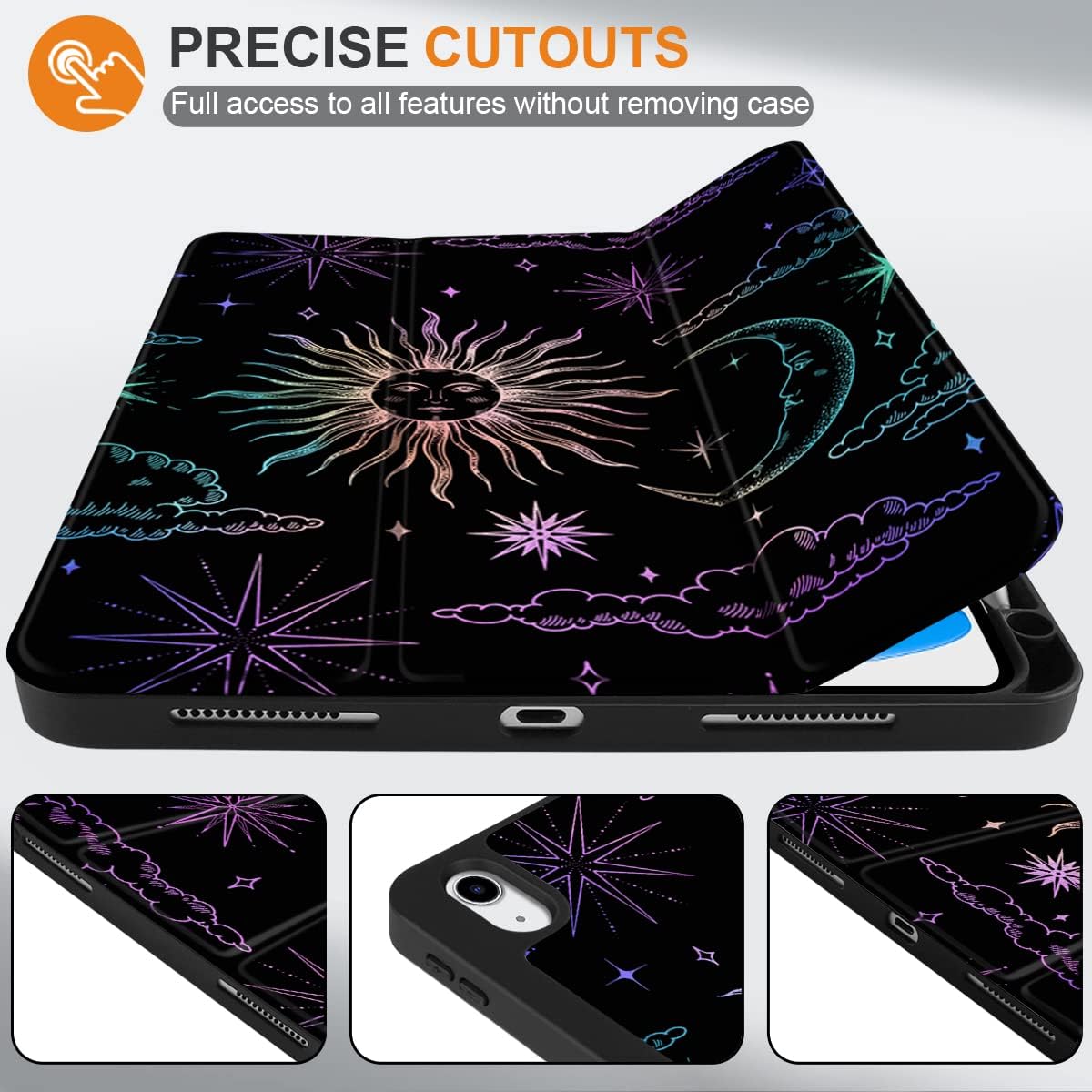 DONGKE Case for iPad 11th Generation 11 Inch 2025 (A16 Chip) & iPad 10th Generation 10.9 Inch 2022 with Pencil Holder-[Auto Wake/Sleep], Trifold Stand Soft TPU Protective Cover, Sun & Moon