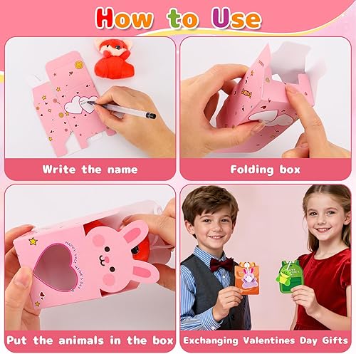 Miniatura 4 de 24 paquetes de regalo para el día de San Valentín con mini juguetes de animales de peluche, tarjetas de San Valentín para la escuela de los niños,