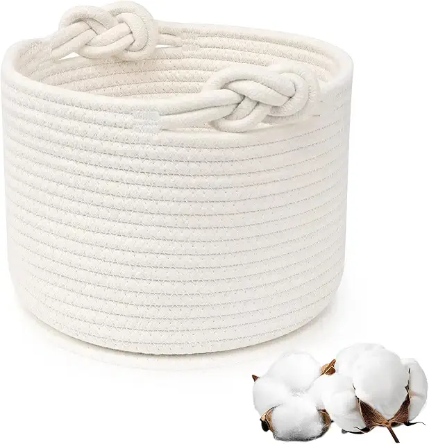 Cesto de Almacenamiento de Cuerda de Algodón - Organizador de Juguetes Blanco