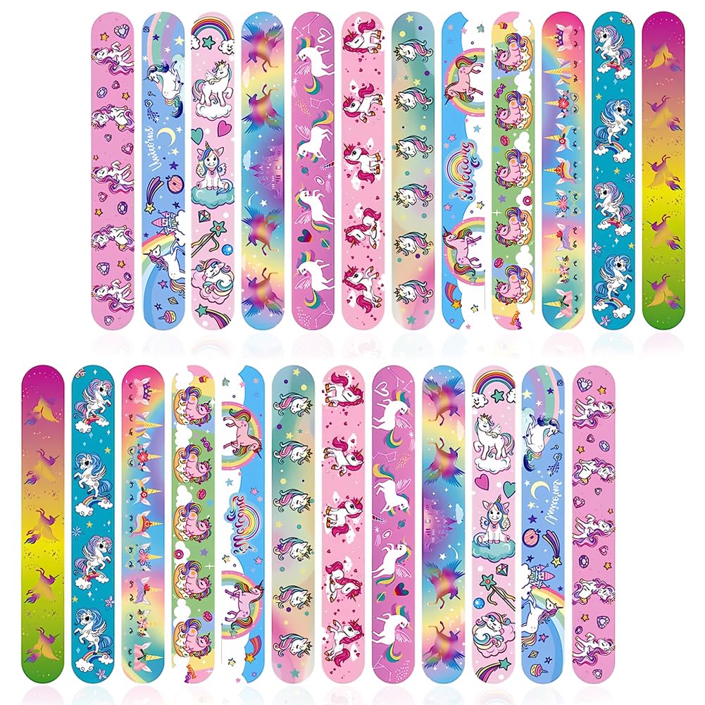 Simmpu 12PCS Pulseras de Bofetadas para Niños, Pulseras de Juguete Slap Unicornio, Banda de Pulsera Regalo de Fiesta de Cumpleaños para Niños y Niñas