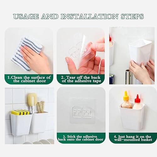 Miniatura 4 de Caja de almacenamiento para puerta de armario de cocina de 4 piezas, caja de almacenamiento autoadhesiva montada en la pared, organizador de