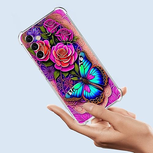 Miniatura 3 de Funda para Galaxy A54 5G, diseño de flores de mariposa azul, protección contra caídas, a prueba de golpes, carcasa protectora de cuerpo completo