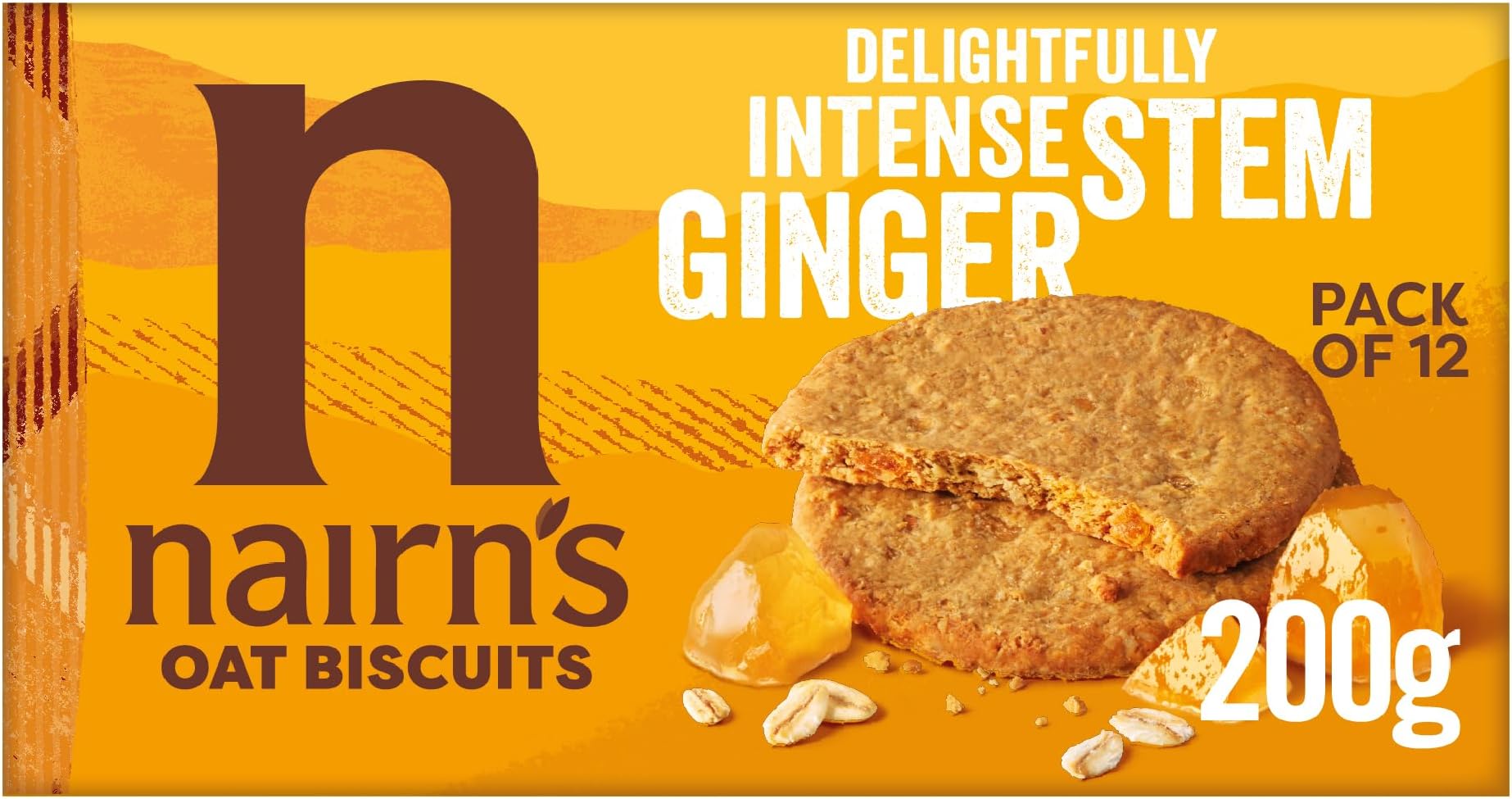 Stem Ginger Oat Biscuits - 200g - Wheat Free Biscuits - Healthy Snacks - 44 Calories per Biscuit - Less Sugar - Source of Fibre - Pack of 12