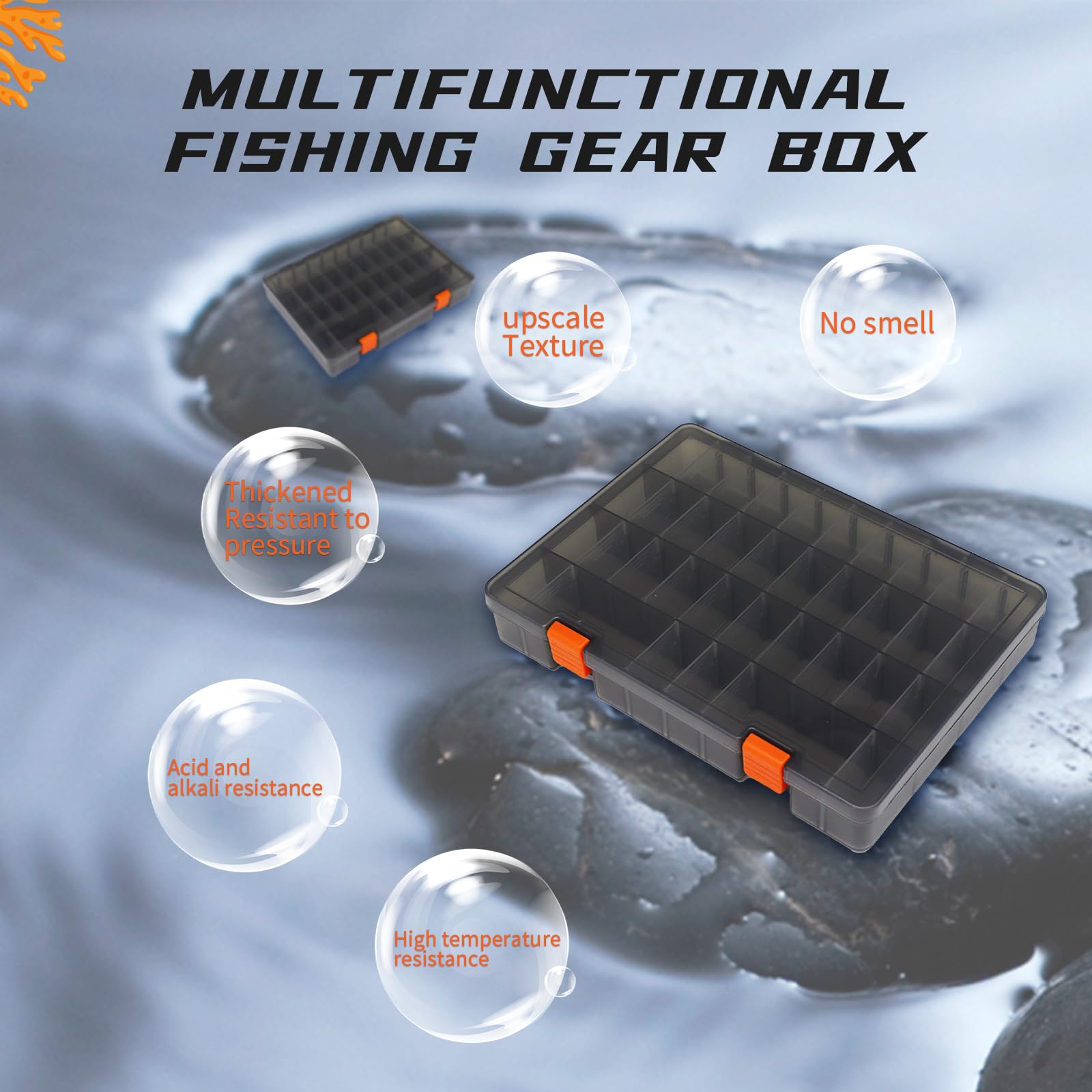 OH MY WOW Fishing Tackle Box 2Packs Small Plastic Lure Storage Organizer Waterproof Grey Tray With Removable Dividers