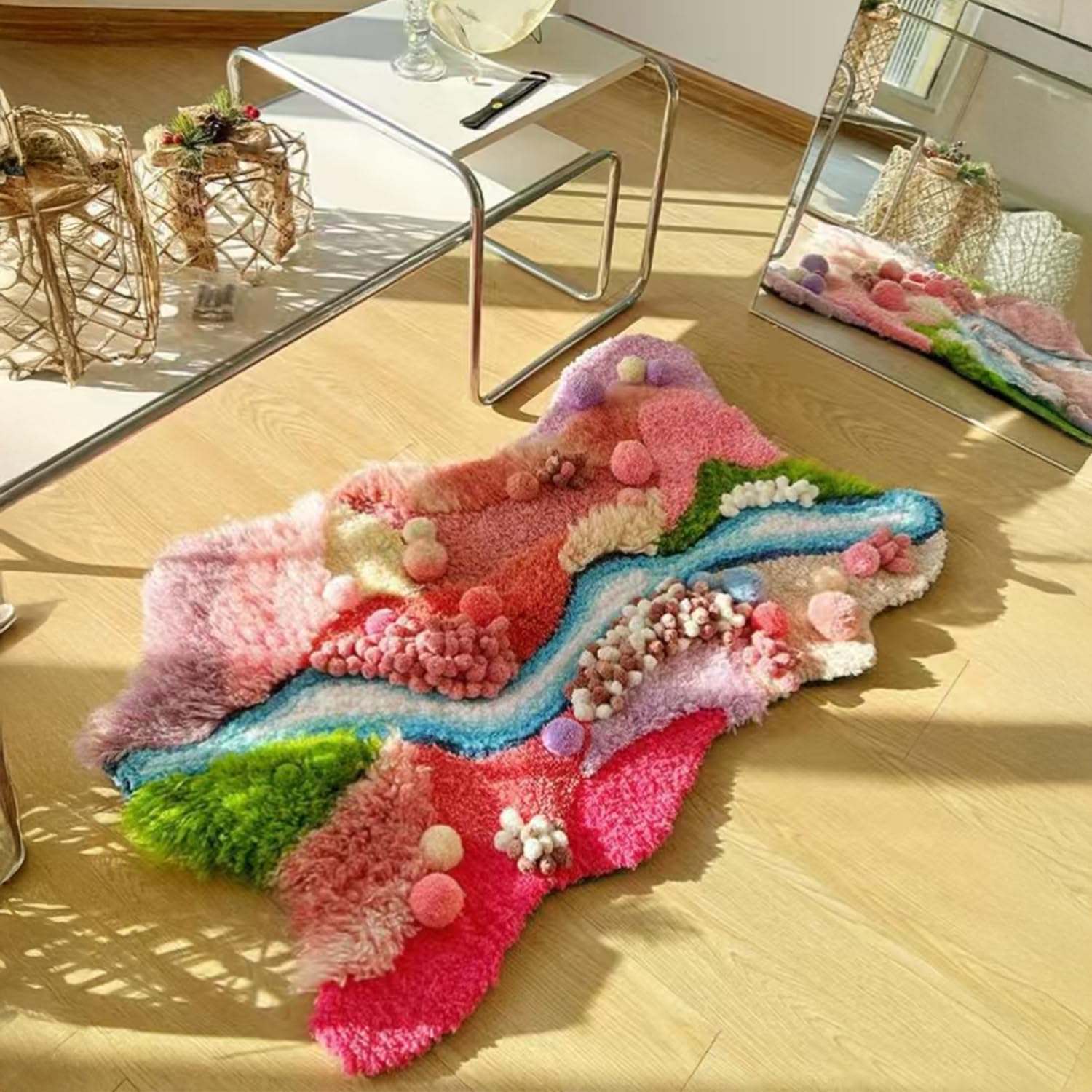 Dywan z mchu DIY Zestawy haków zatrzaskowych do salonu sypialni, 51x27 Ręcznie haftowany duży dywan z mchu, uroczy dywan z mchu Kwiaty dla kobiety Prezent świąteczny,River a