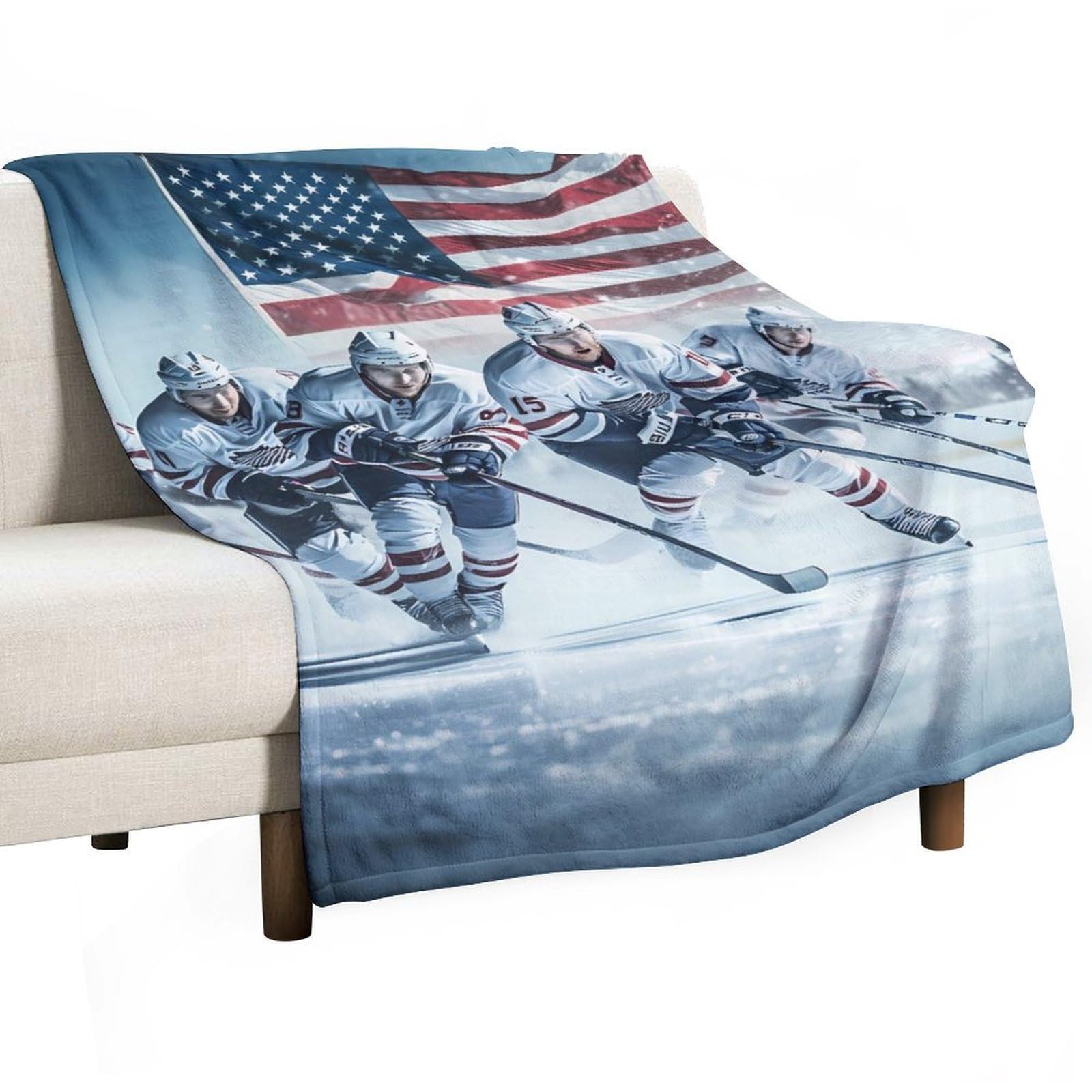 Cgsbngha Style Ice Hockey U.s Sports Flannel Fleece Blanket Lightweight Soft Throw Blankets For Sofa Couch Bed Chair