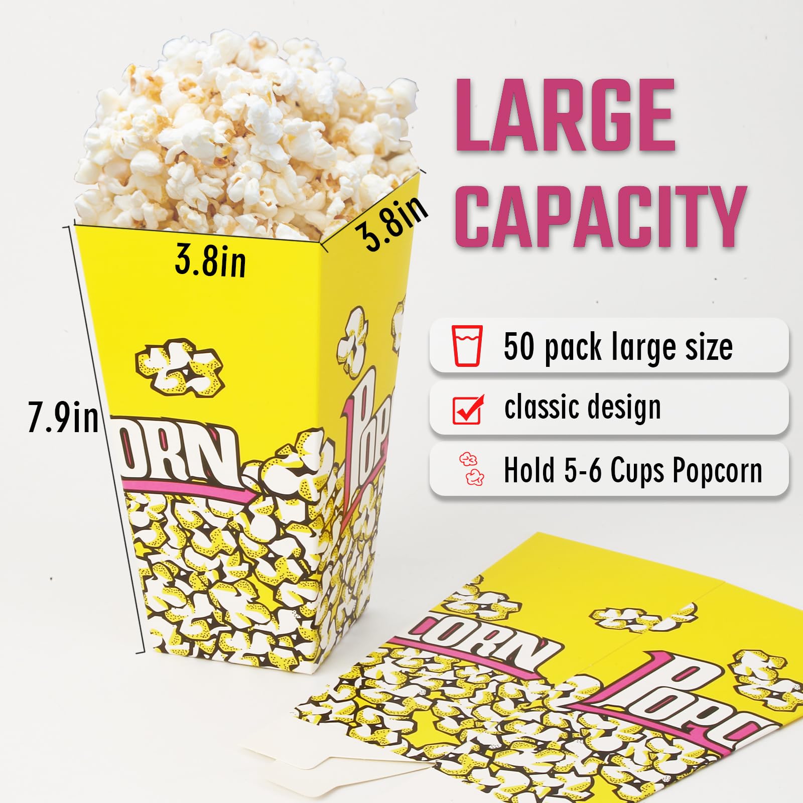 Popcorn Bags Individual Servings Boxes for Popcorn Machine for Party for Events Decorations Large Capacity Disposable Snack Boxes 50pcs Paper Bags for Popcorn