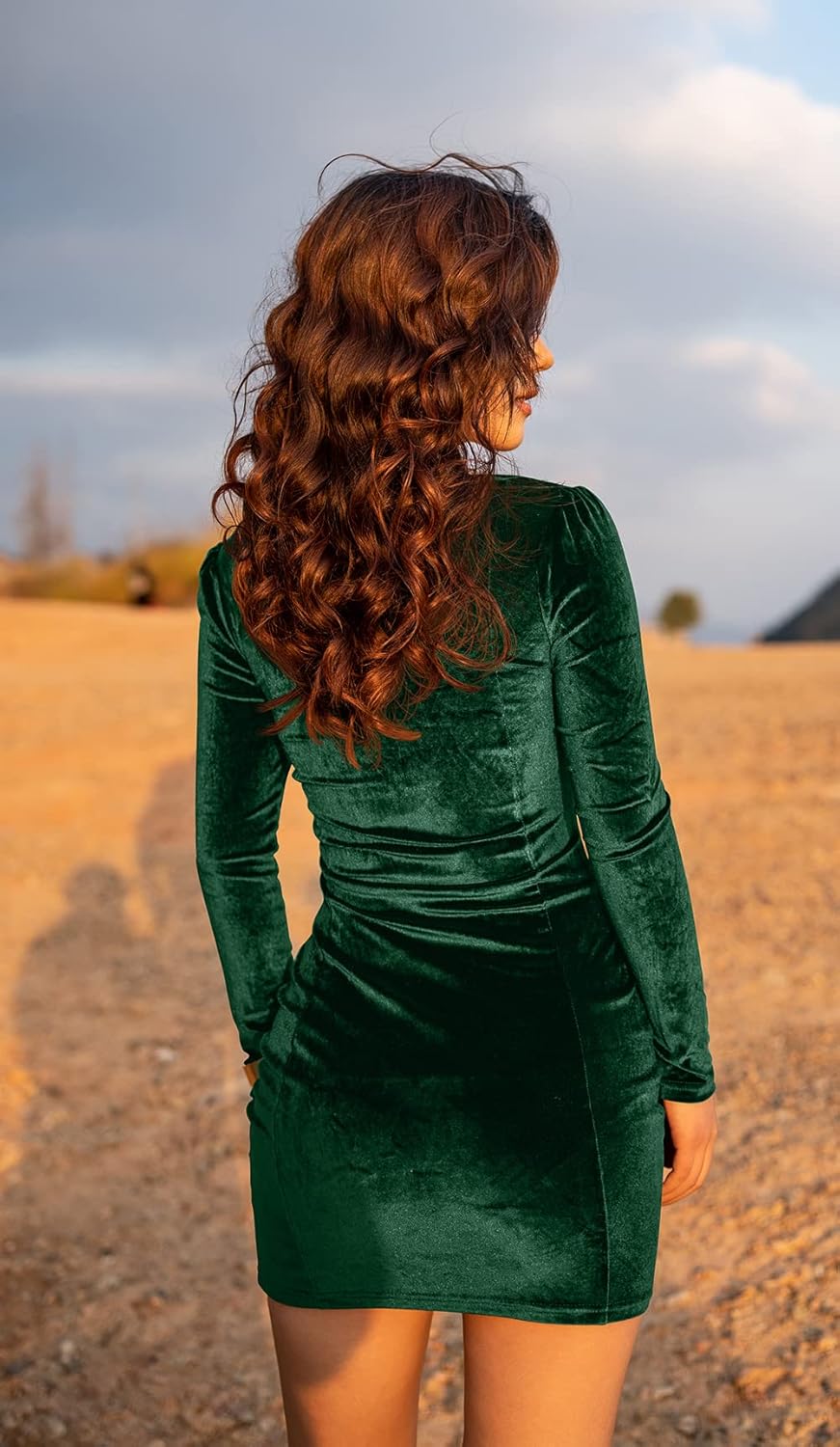 GOBLES Womens Sexy Velvet Long Sleeve Bodycon Elegant Mini Party Dress - Image 8