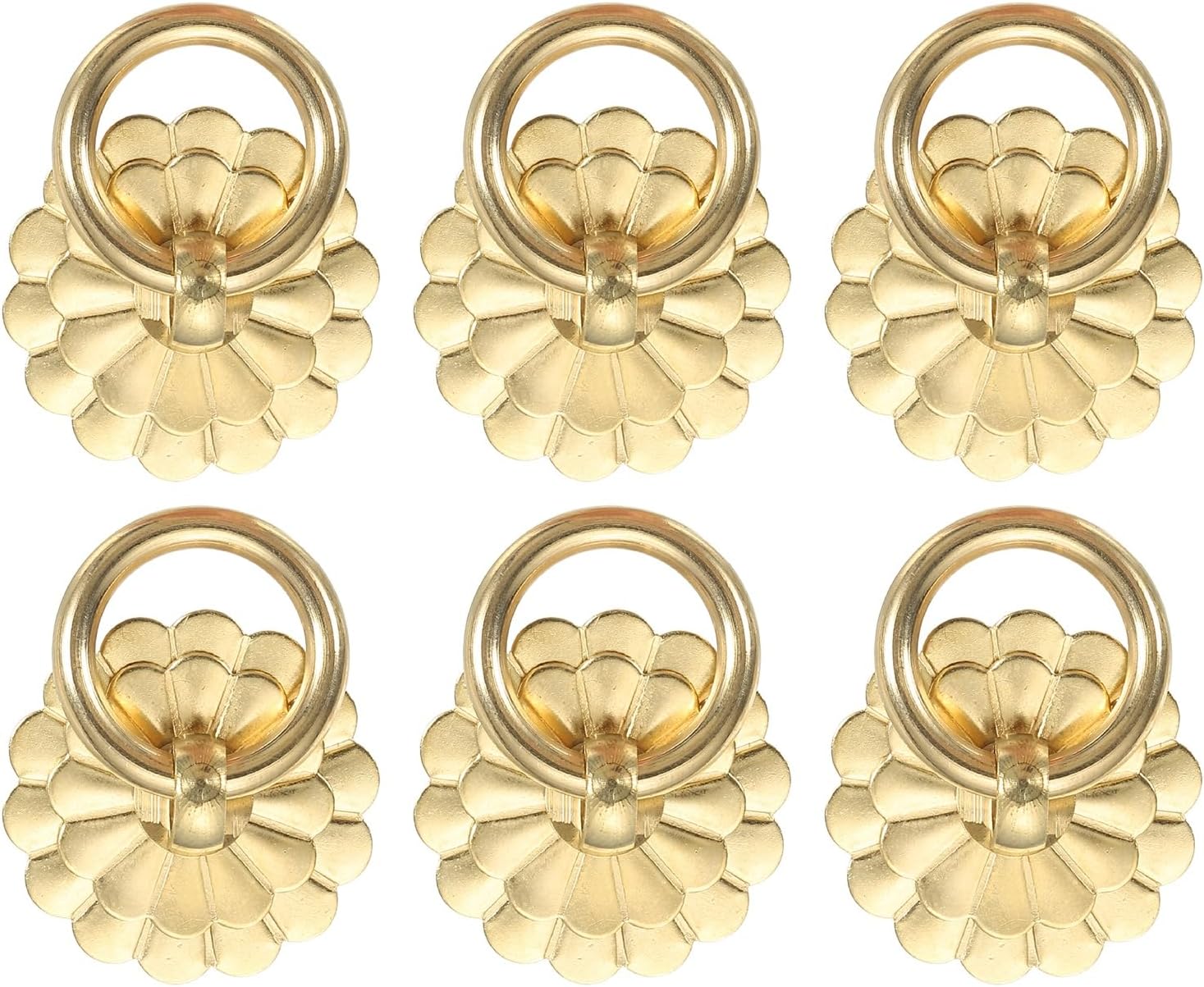 sourcing map 6Pcs 0.98" Inch Brass Drawer Pulls and Knobs, Vintage Ring Drawer Pulls with Screws Flower Shape for Cabinet Dresser Closet Cupboard, Gold Tone