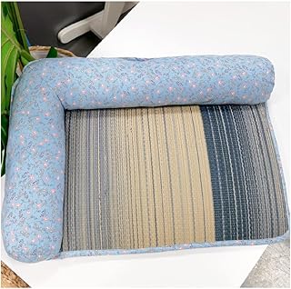 SSDHUA Square Cat Bed Rattan Mat Woven Mat Comfortable and Breathable Cat Sofa Bed Cat Nest Cat Scratching Bed Cats and Dogs Enjoy Refreshing Summer (L,Blue)