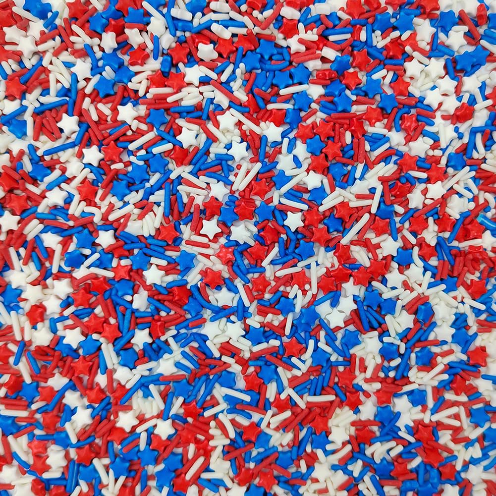 1 Bottle Patriotic Sprinkles Fourth of July Edible Stars for Decorating Toppings in Red, White, Blue Jimmies Cookie Decorations Cupcake Toppers Ice