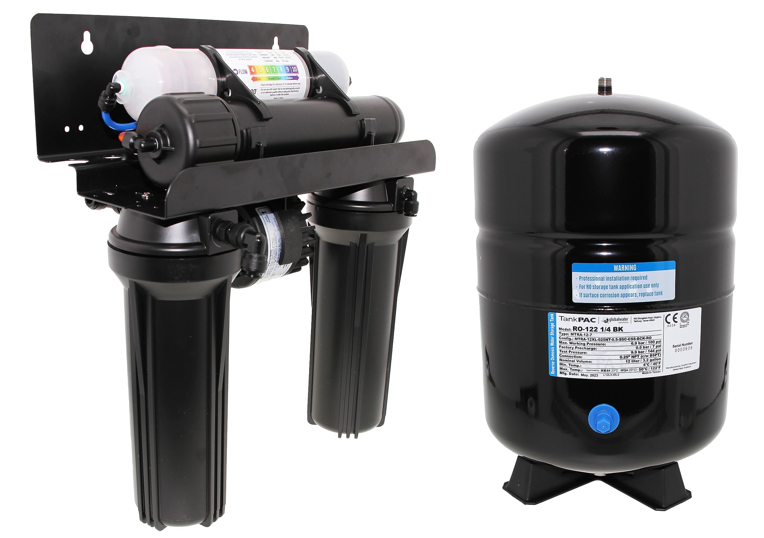 Neo-Pure Residential 4 Stage Full Solution RO System 25 GPD with Alkaline Remineralizer, Permeate Pump, Black Tank (25GPD/3.2Gallon)