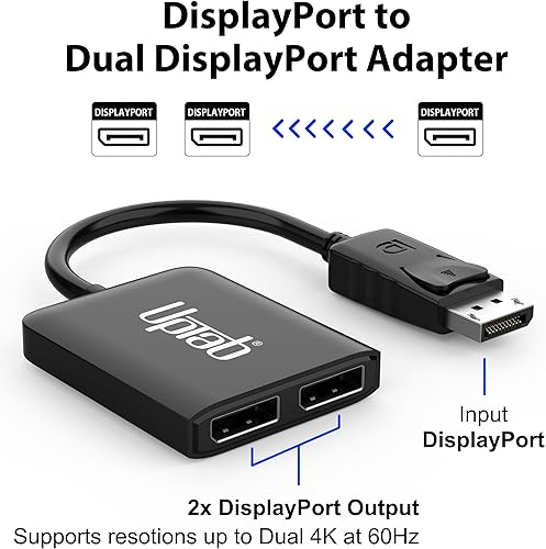 Miniatura 3 de uptab DisplayPort a Dual DisplayPort 8K Adaptador Multi Monitor Splitter, Convertidor Multi-Stream Transport (MST), DP a 2X DP