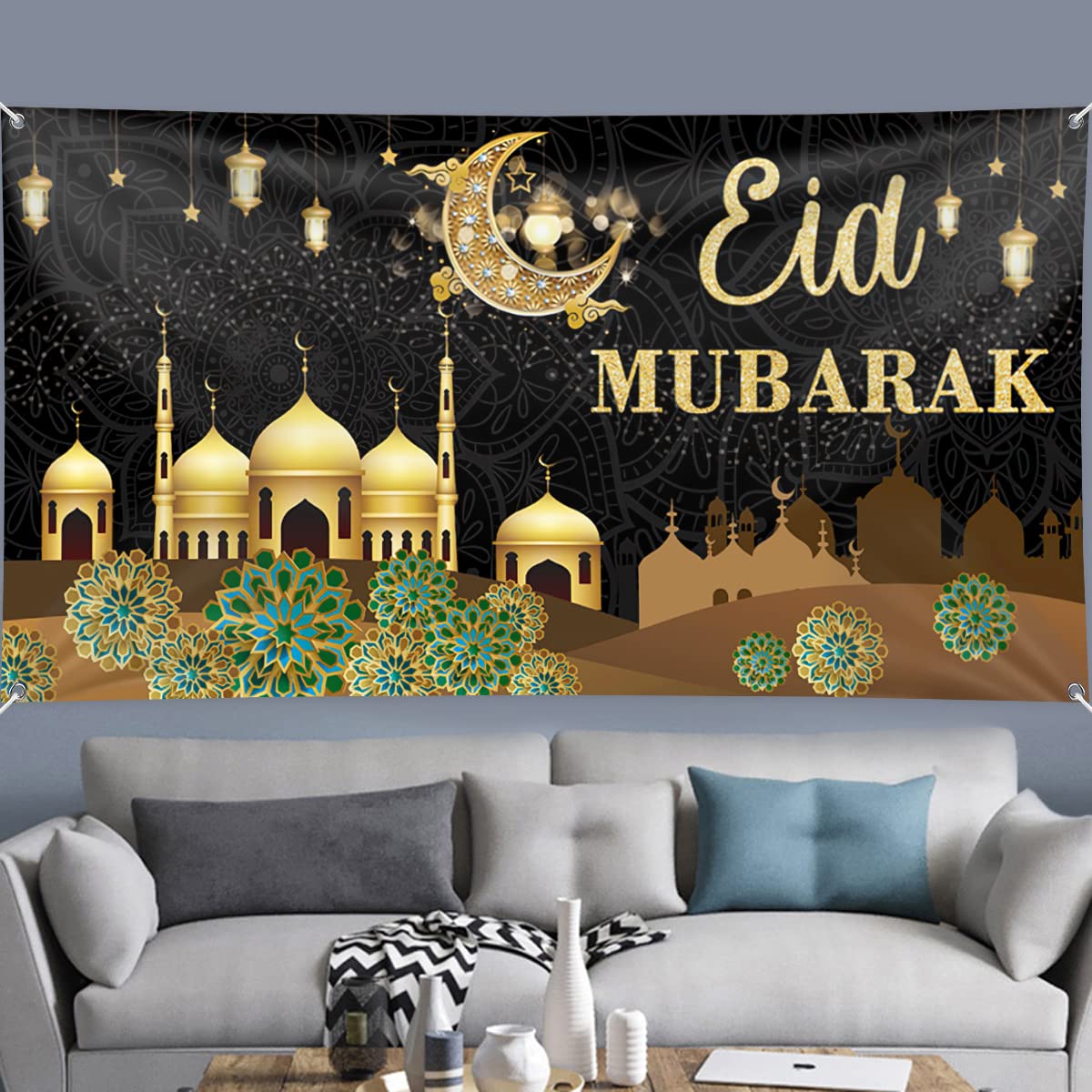 Ramadan Mubarak Banner – 200x110 Cm, Stoff, Mit Aufhängeband – Für Muslimische Feste, Partys & Foto-Hintergrund