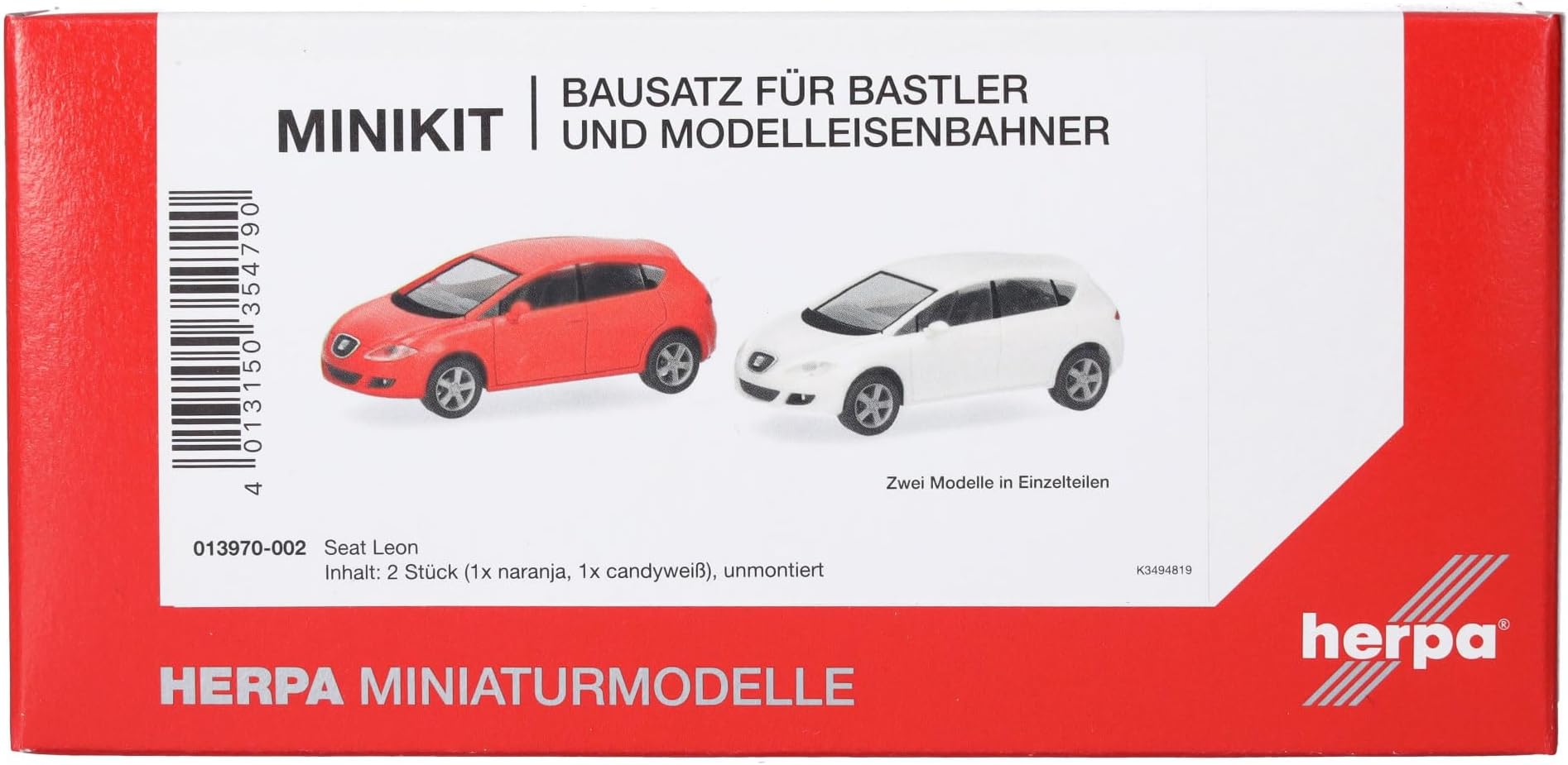 model building kit Seat Leon, on a scale of 1:87, plastic miniature for handicraft work, collectors edition MiKi Seat Leon, naranja/candy white